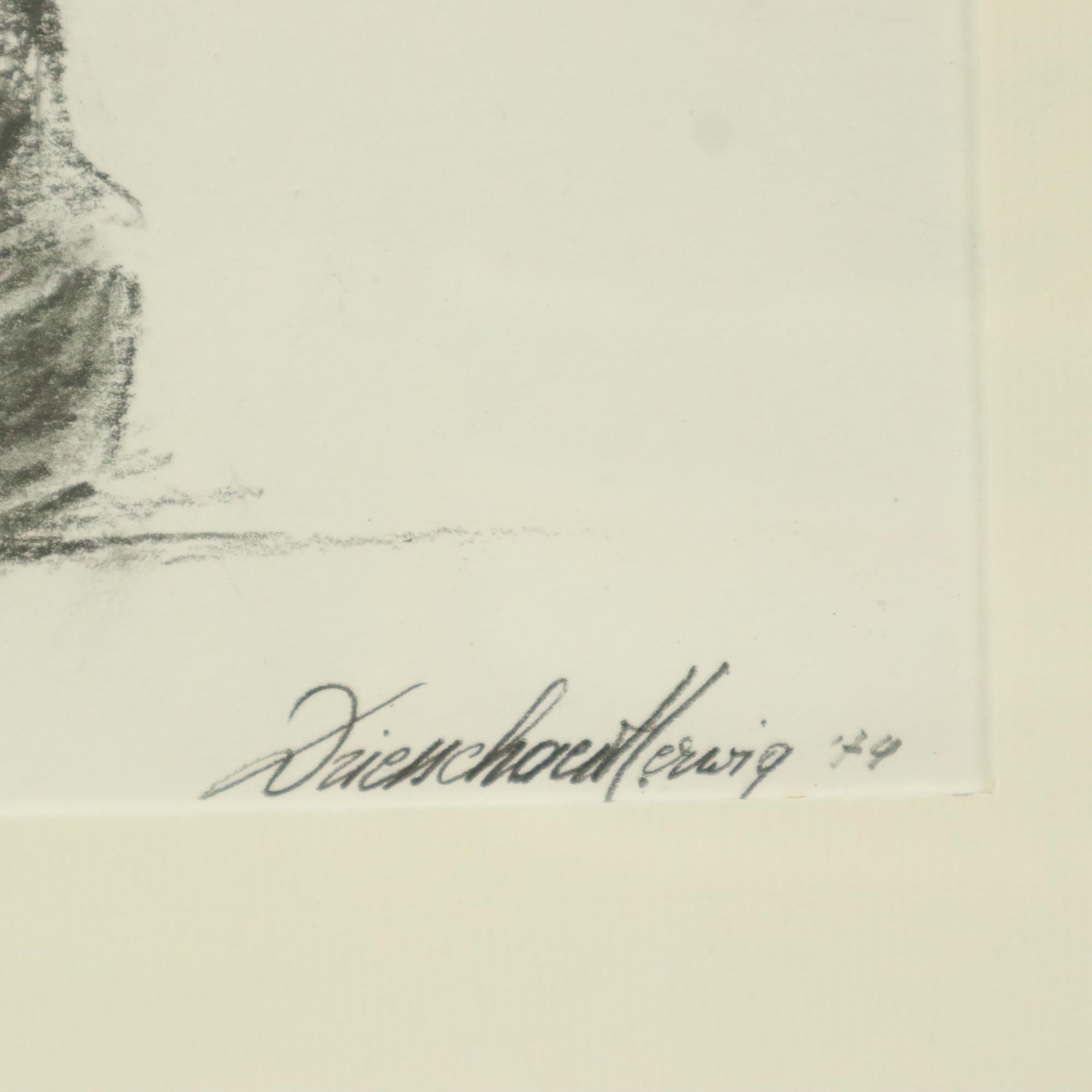 Grand dessin de juré pliant au fusain Driesschaert 1974 en vente 2