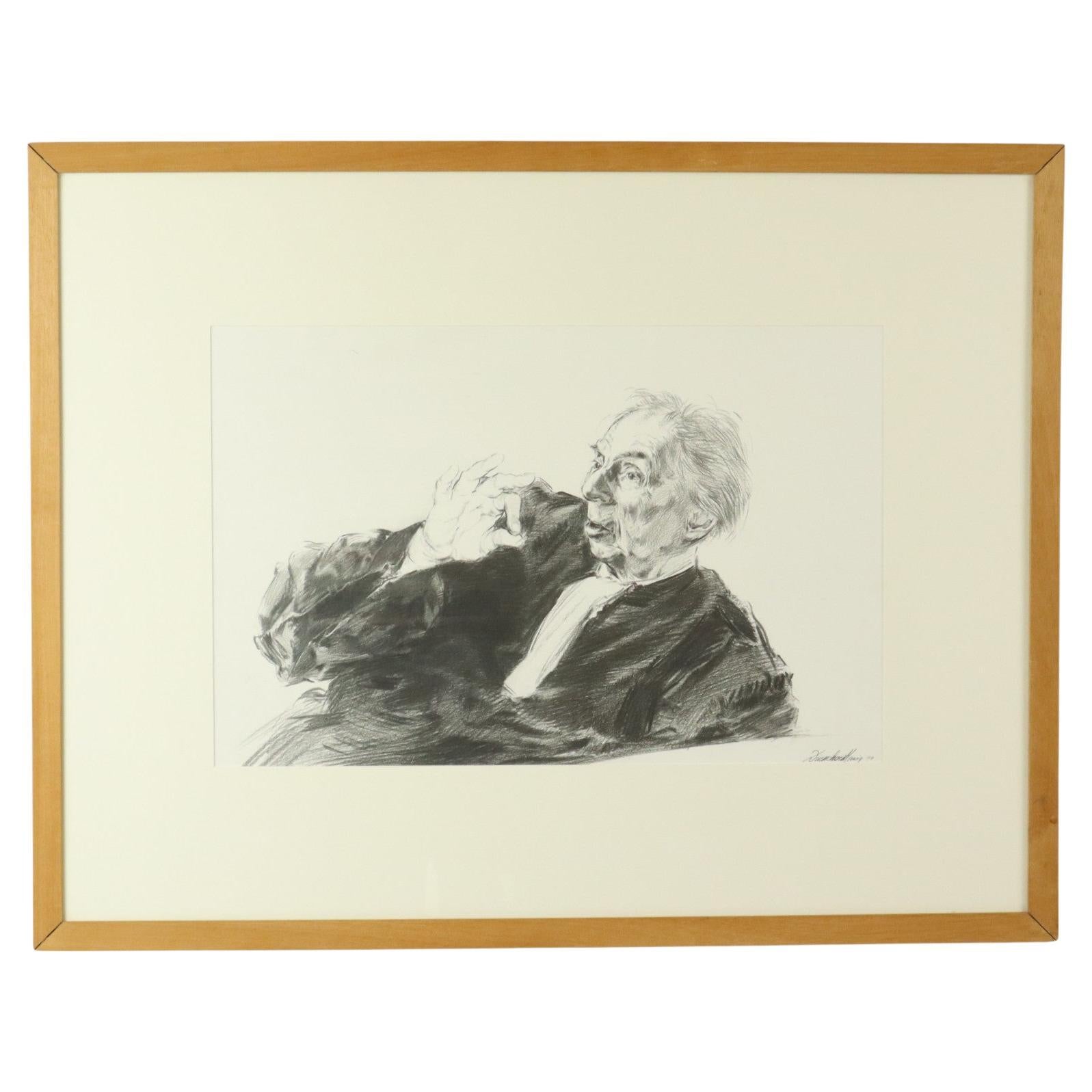 Disegno a carboncino di grandi dimensioni con supplica dell'avvocato Art Driesschaert 1974