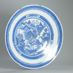 Large Charger Antique late 18th / 19th c Chinese Porcelain Landscape Scene