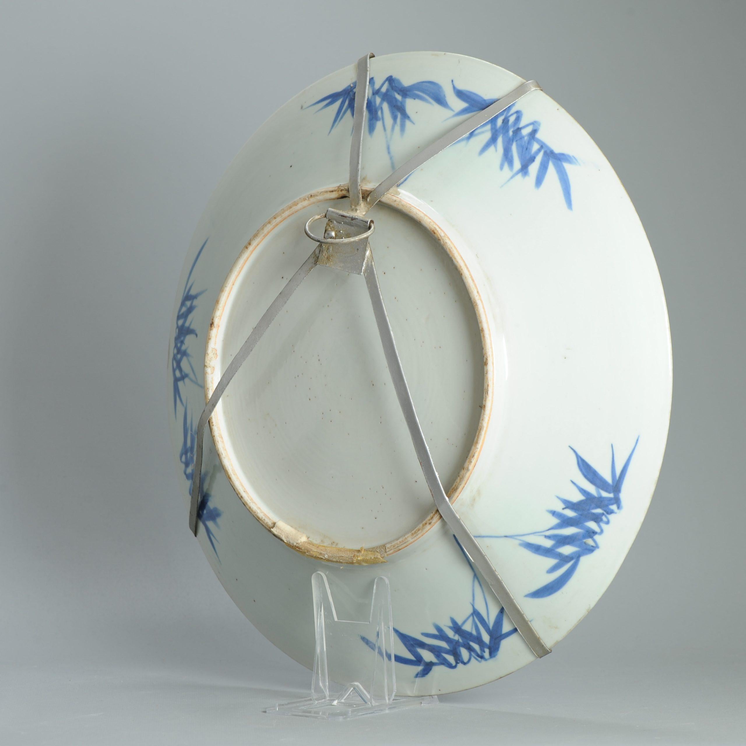 18th Century and Earlier Large Charger Antique late 18th / 19th c Chinese Porcelain Landscape Scene For Sale