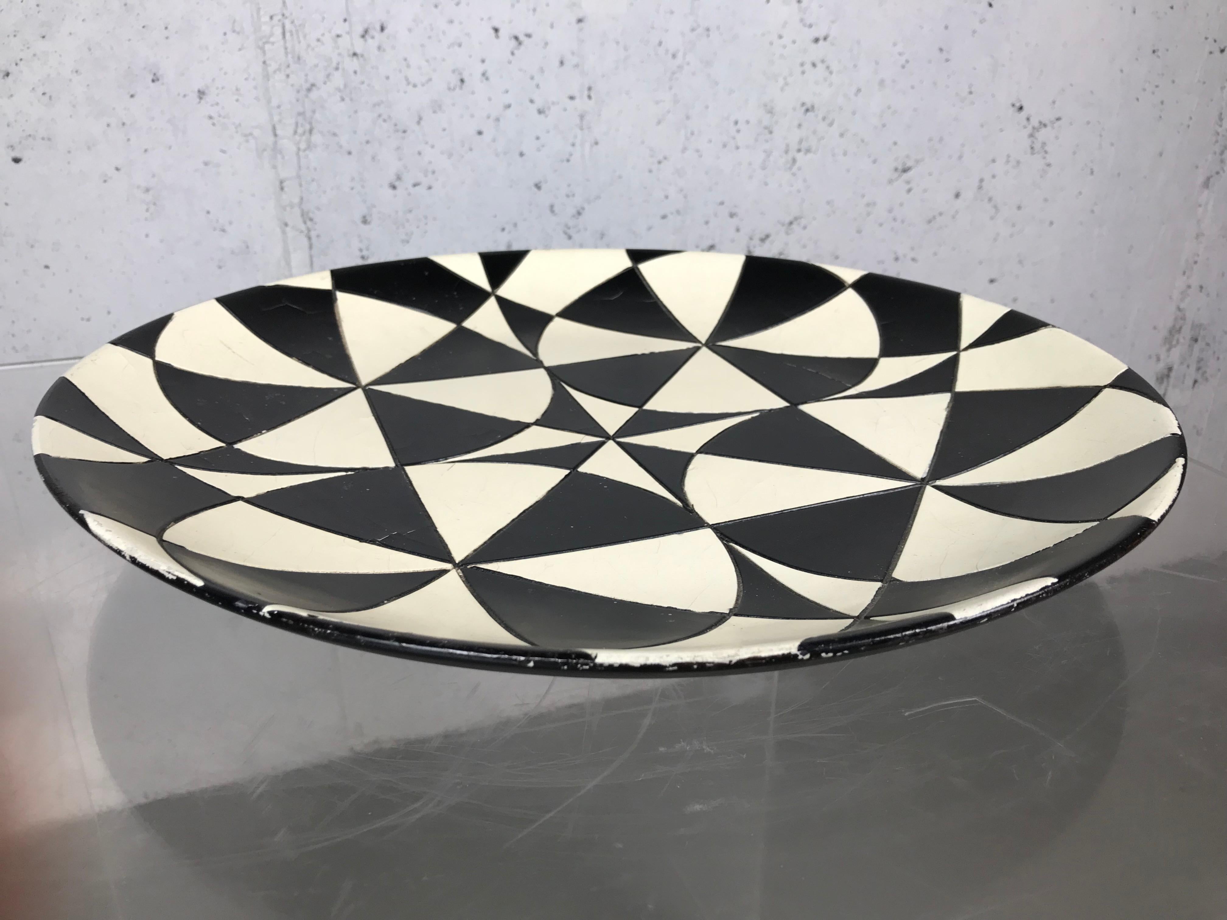 Large Charger Black and White Op Art Ceramic Bowl 5