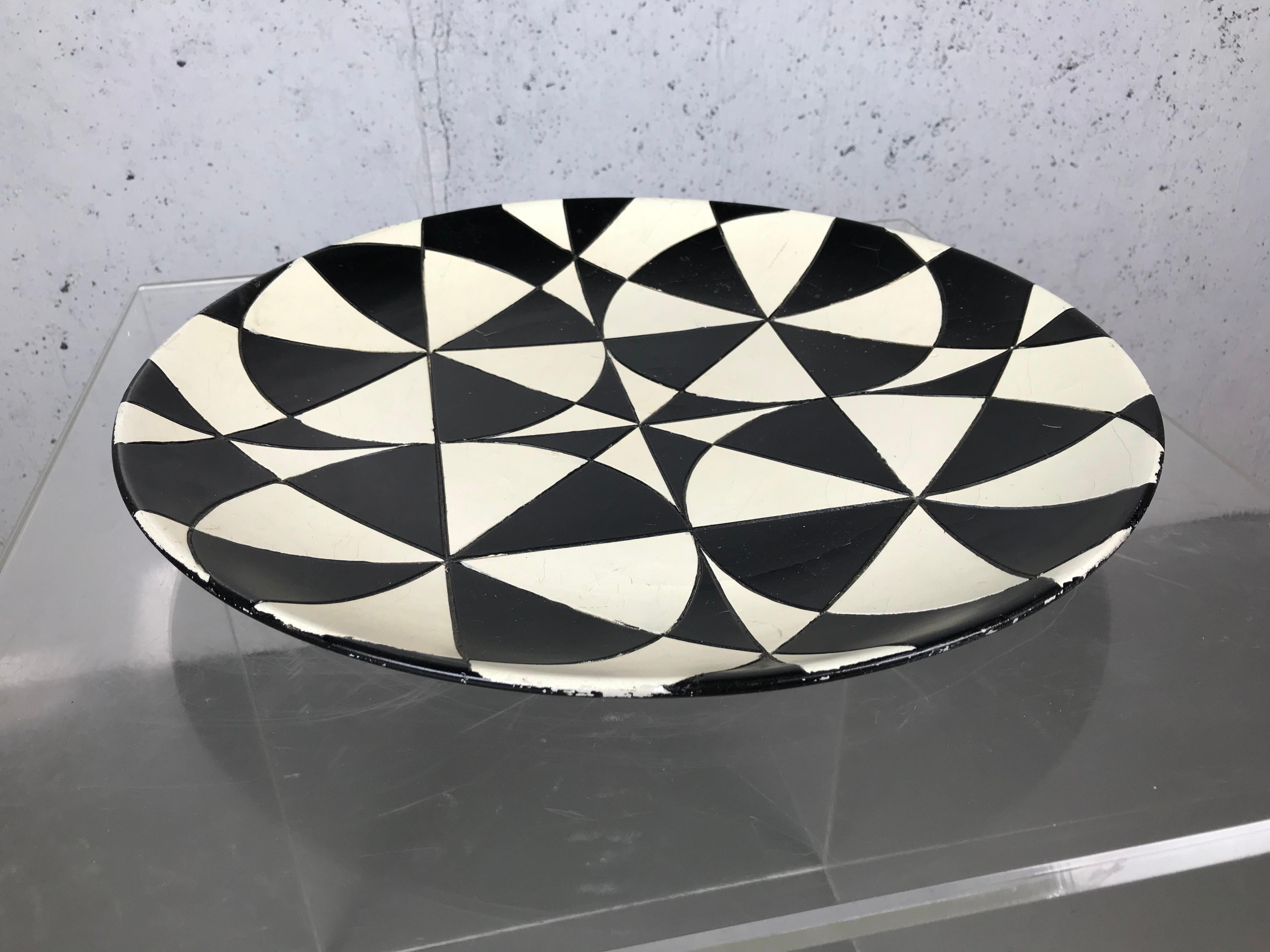 Large Charger Black and White Op Art Ceramic Bowl 6