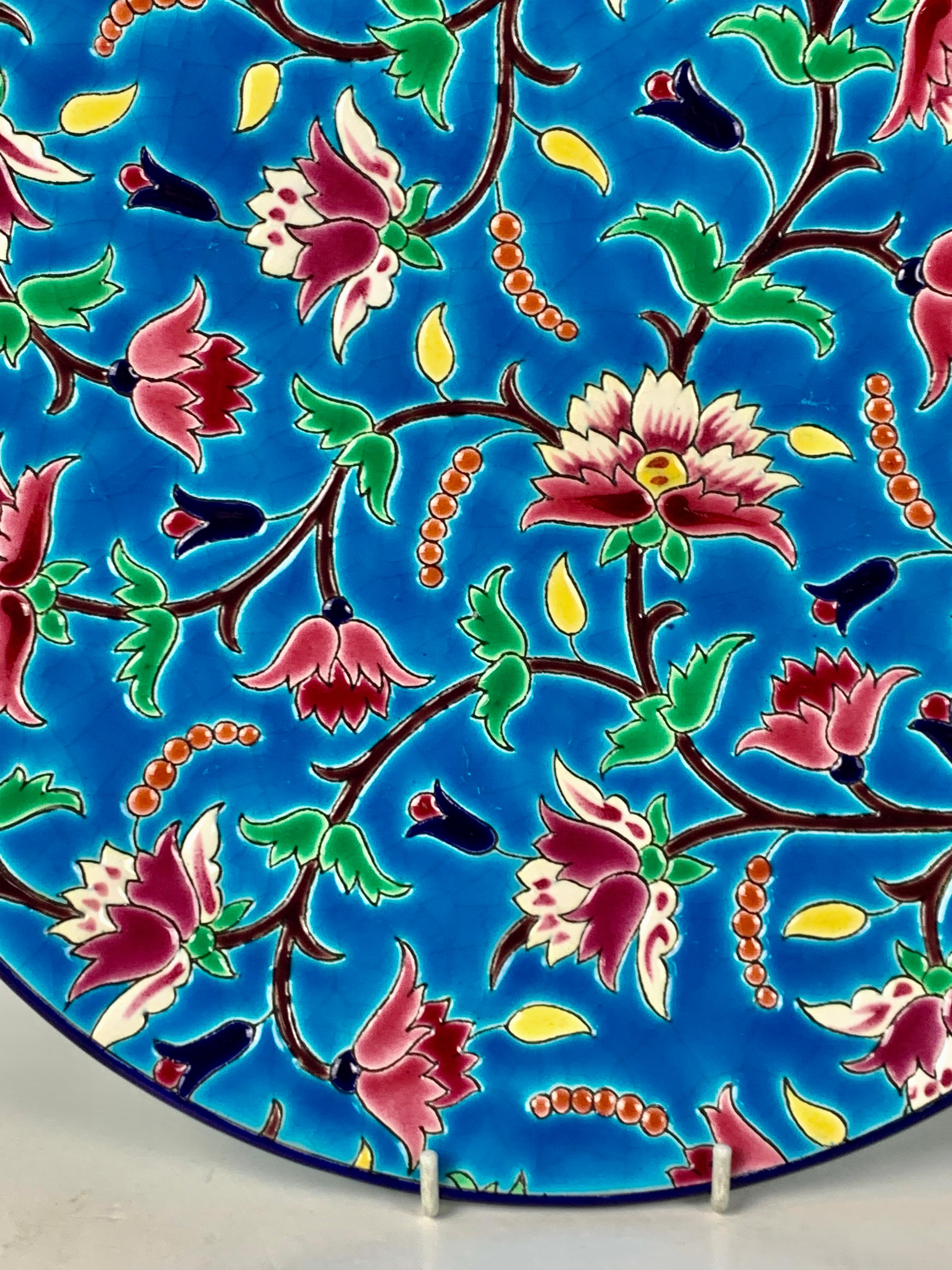 Ceramic Large Charger Hand-Painted with Cloisonné Enamels by Longwy, France, 1930-1955