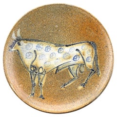 Large Charger or Platter with Bull Figure by Alfaraz, Mid-Century Modern, Spain Large Charger or Platter with Bull Figure by Alfaraz, Mid-Century Modern, Spain