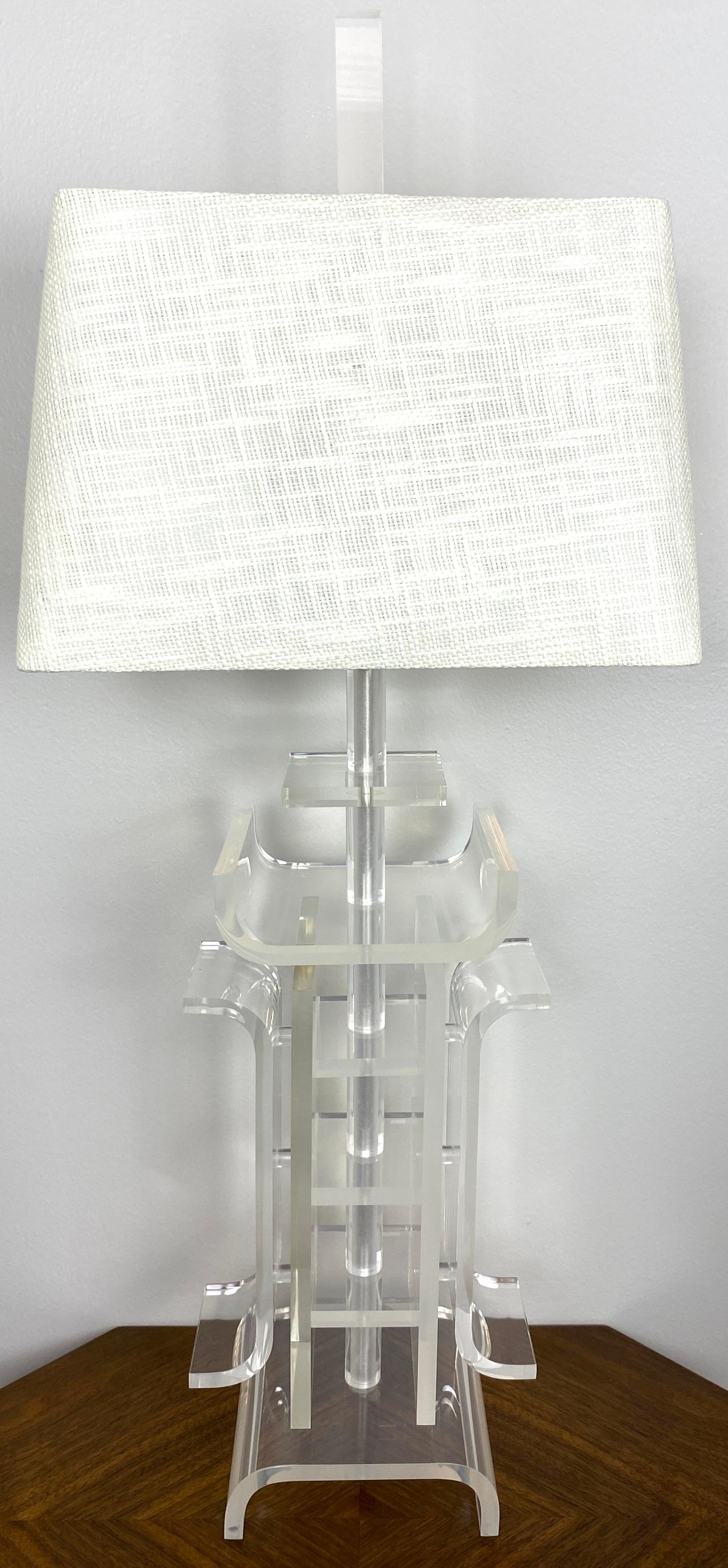 Mid-Century Modern Charles Hollis Jones Lucite Table Lamp Japanese Inspired Design  For Sale