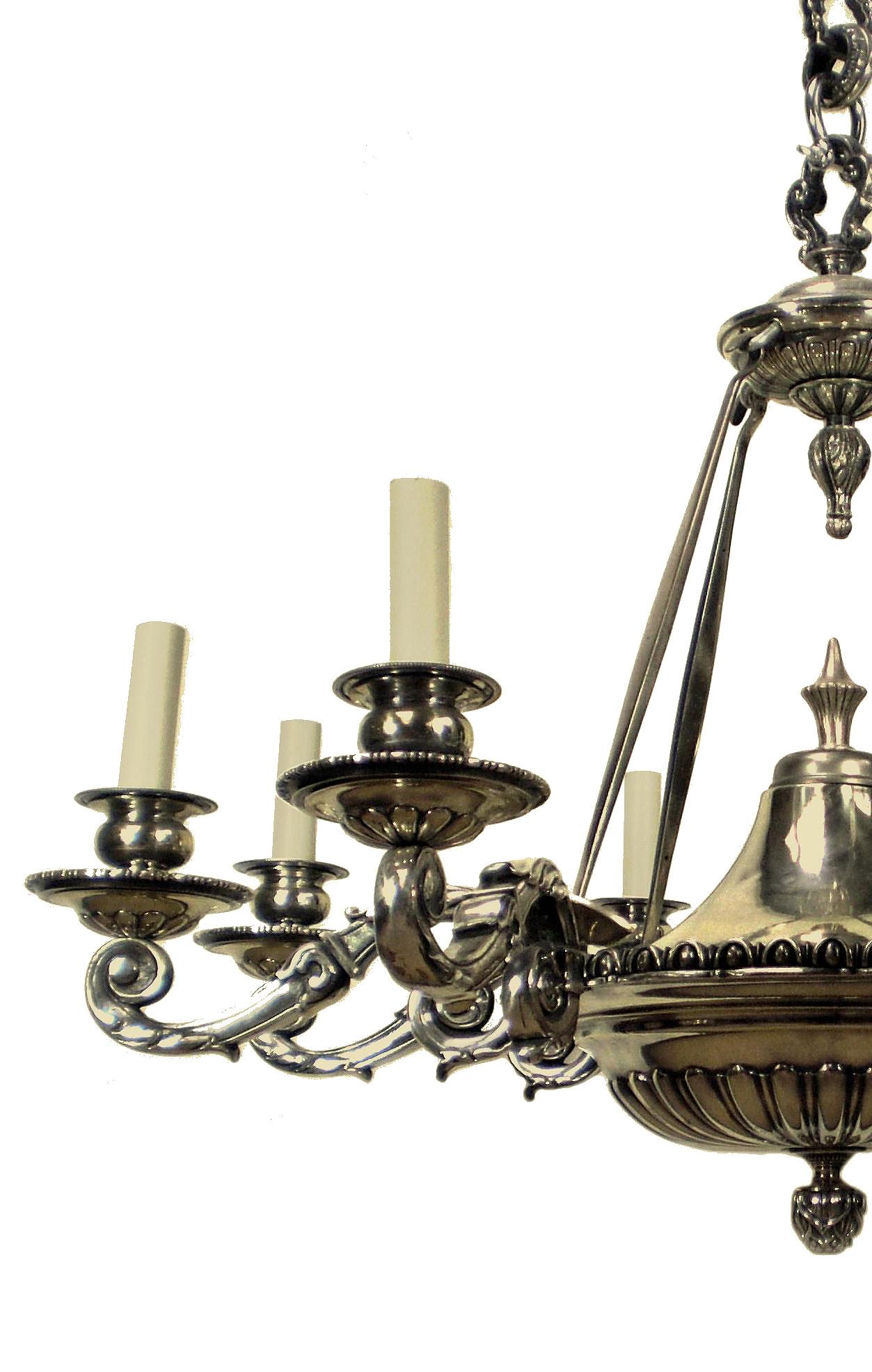 English Large Charles II Style Silver Plated Bronze Chandelier