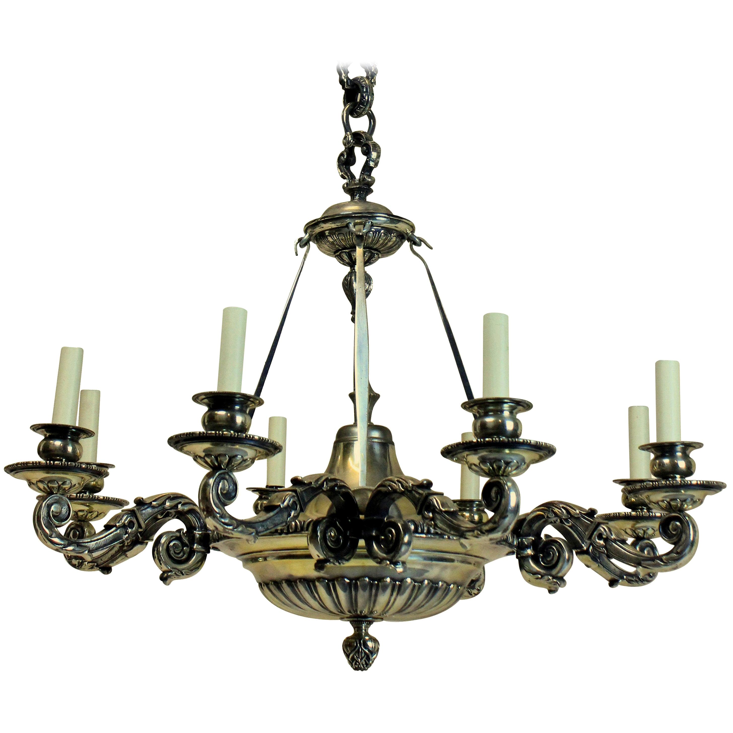 Large Charles II Style Silver Plated Bronze Chandelier