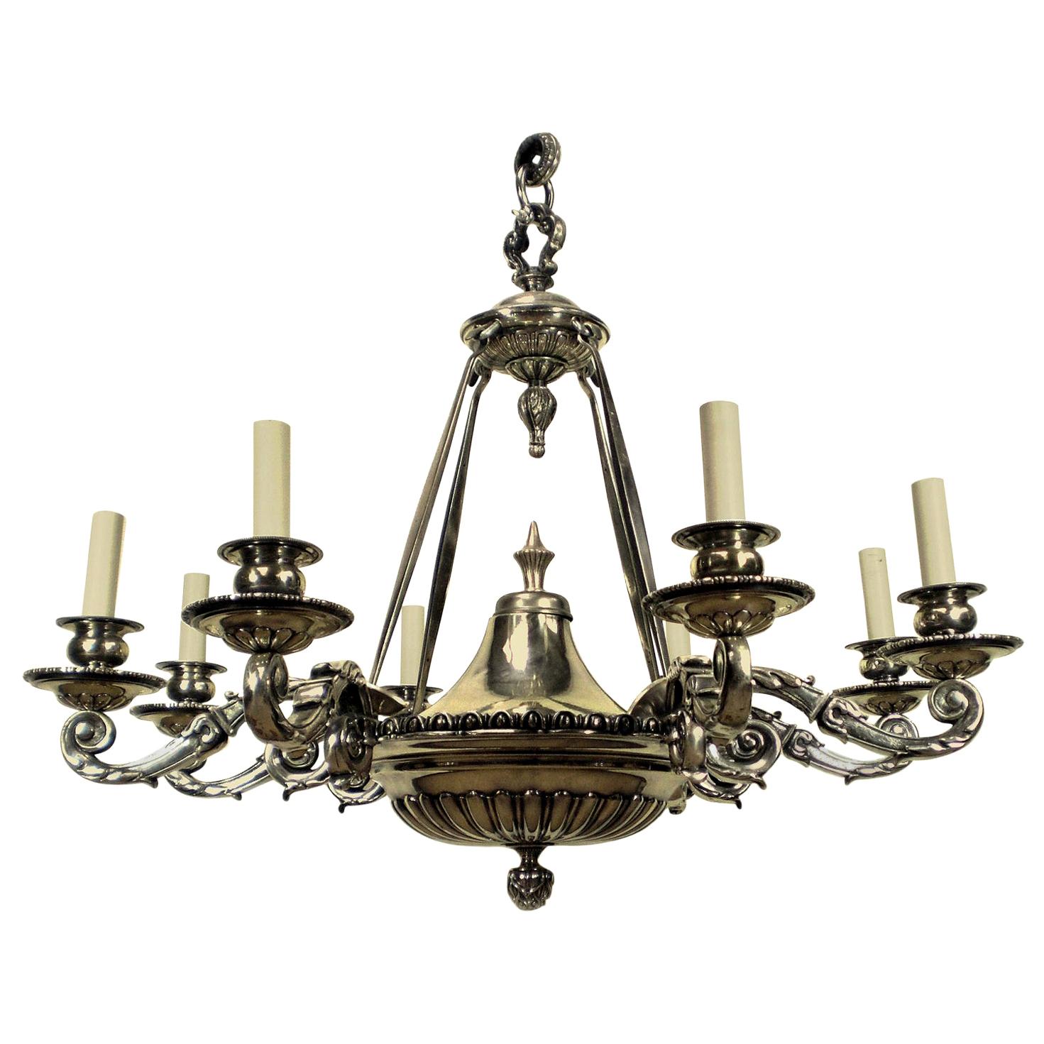 Large Charles II Style Silver Plated Bronze Chandelier