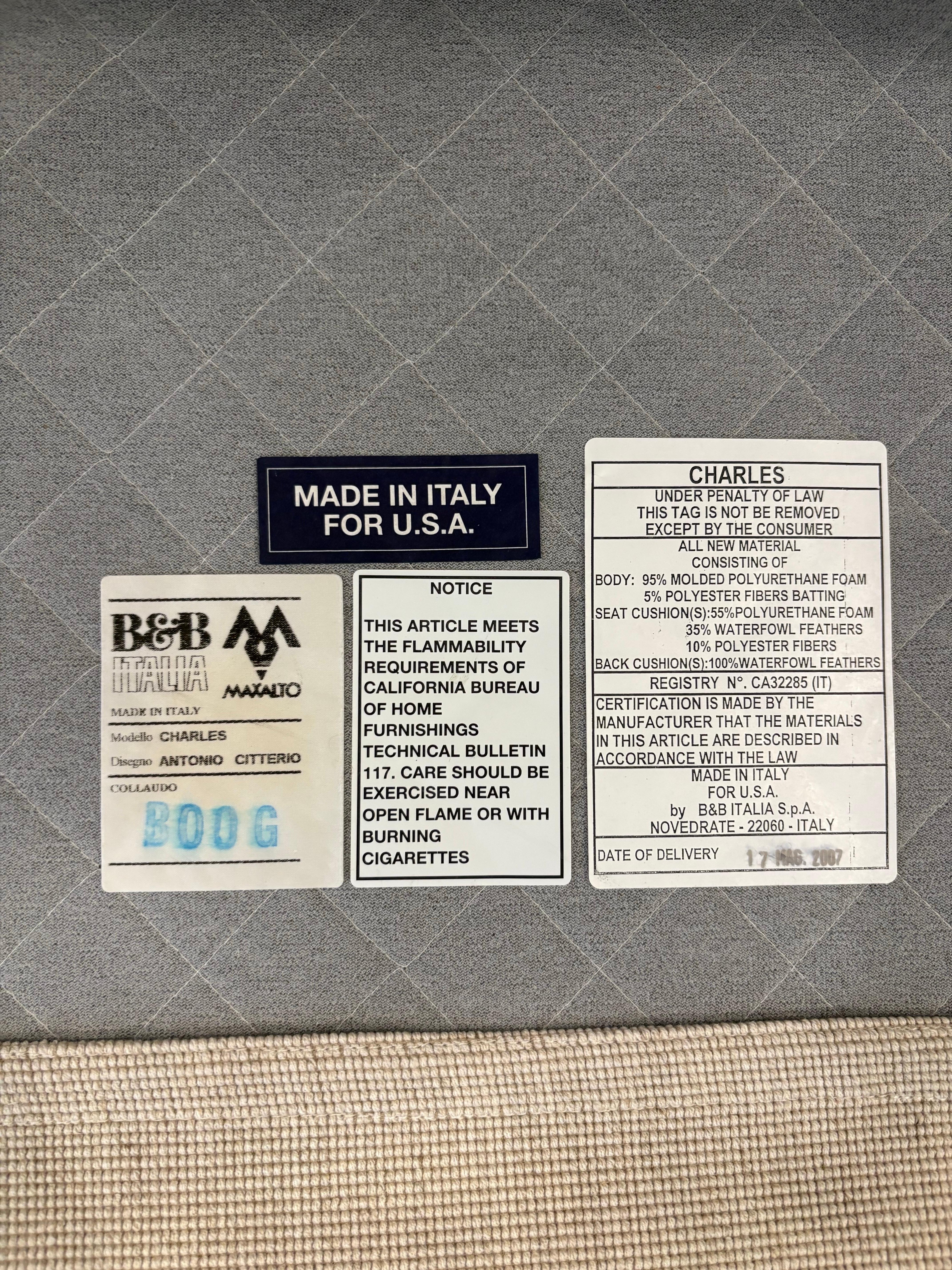 XXIe siècle et contemporain Grand sectionnel Charles en lin tissé, Antonio Citterio pour B&B Italia en vente