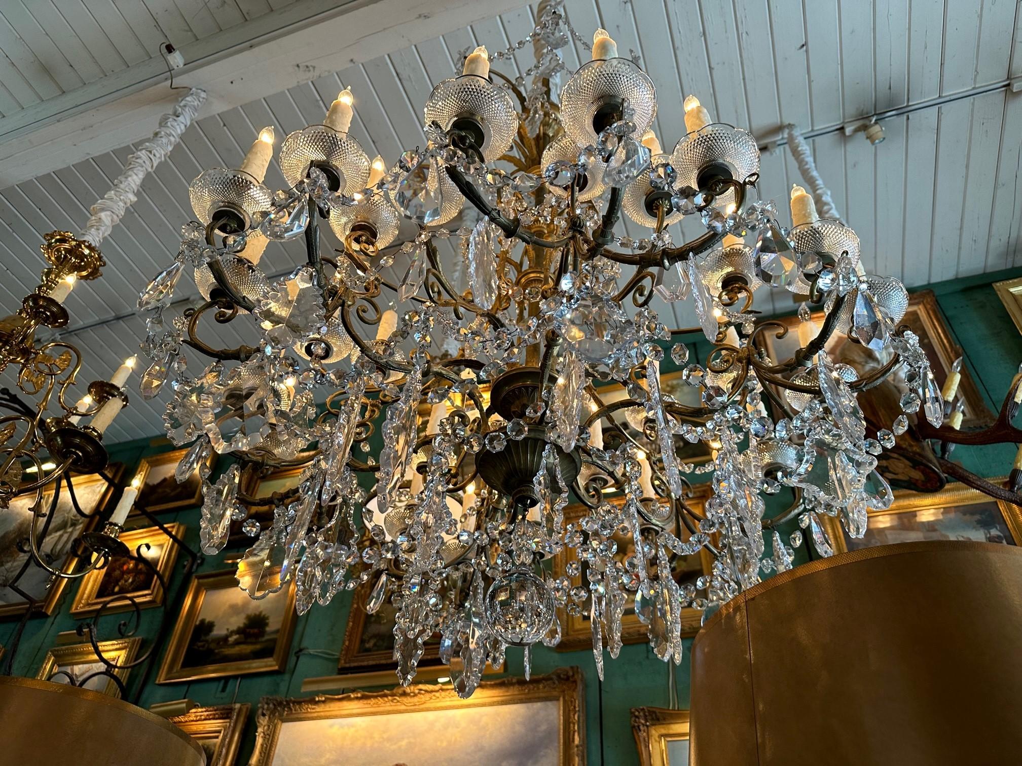 Large Charles X 32-Light Crystal Chandelier Ceiling Light Pendant Antique La Ca For Sale 7