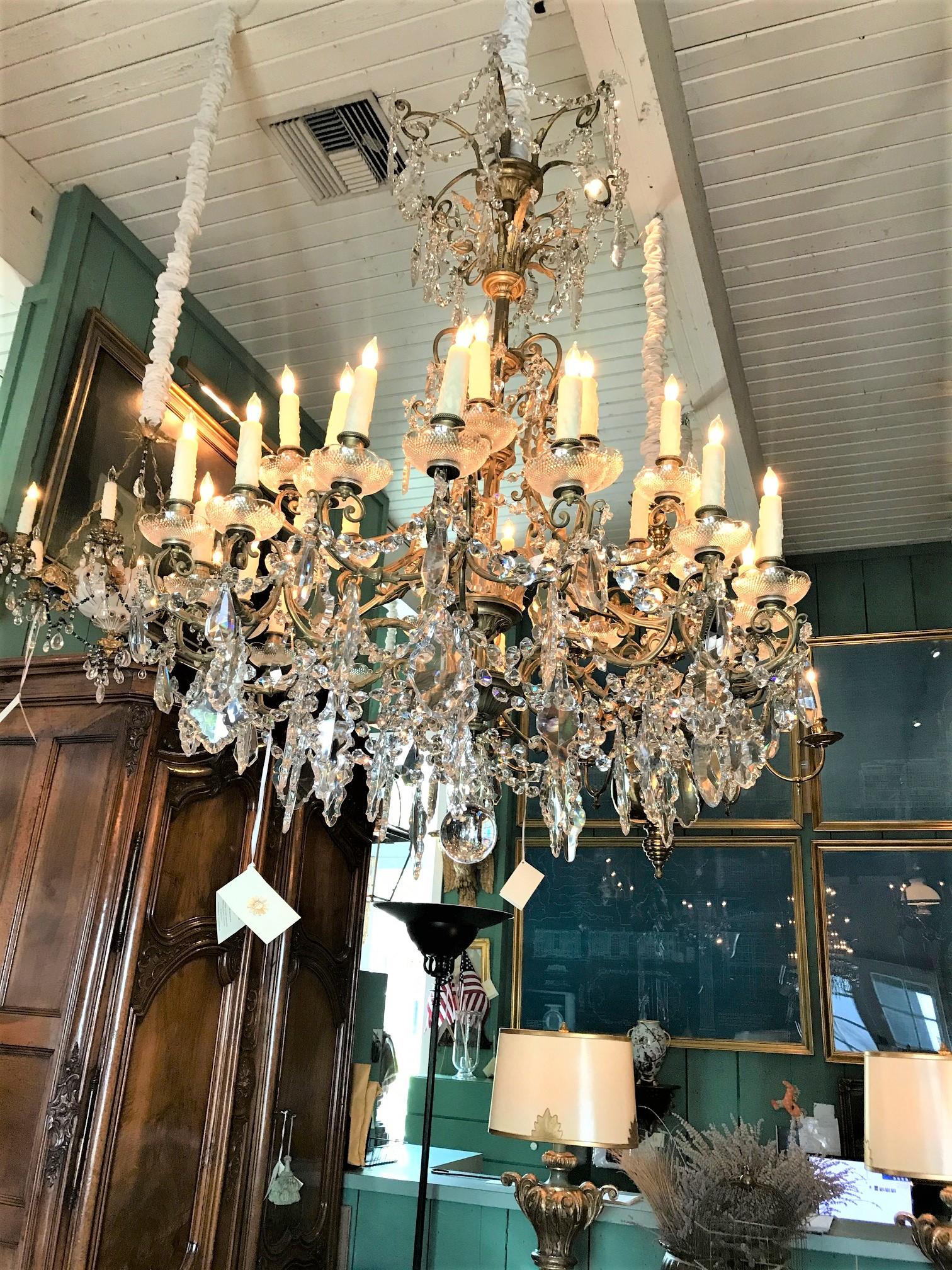 Large Charles X 32-Light Crystal Chandelier Ceiling Light Pendant Antique La Ca For Sale 9