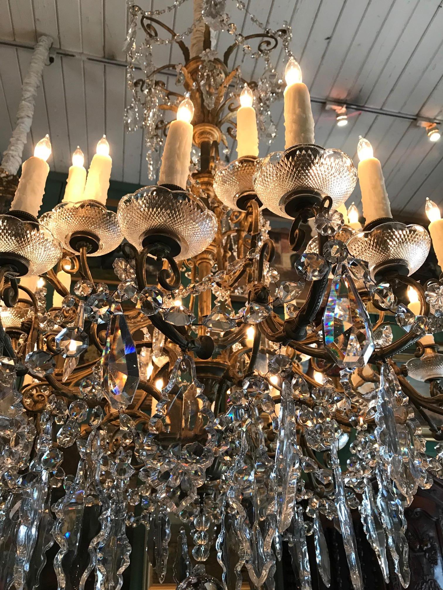 Large Charles X 32-Light Crystal Chandelier Ceiling Light Pendant Antique La Ca In Good Condition For Sale In West Hollywood, CA