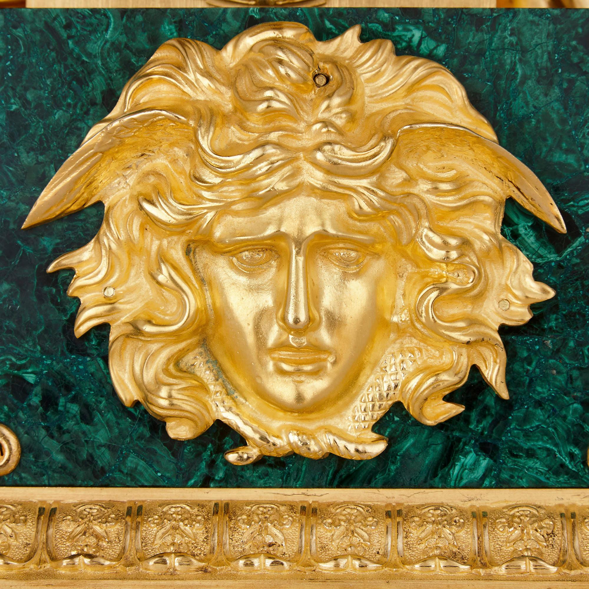 Large Charles X Period Gilt Bronze and Malachite Clock In Good Condition For Sale In London, GB