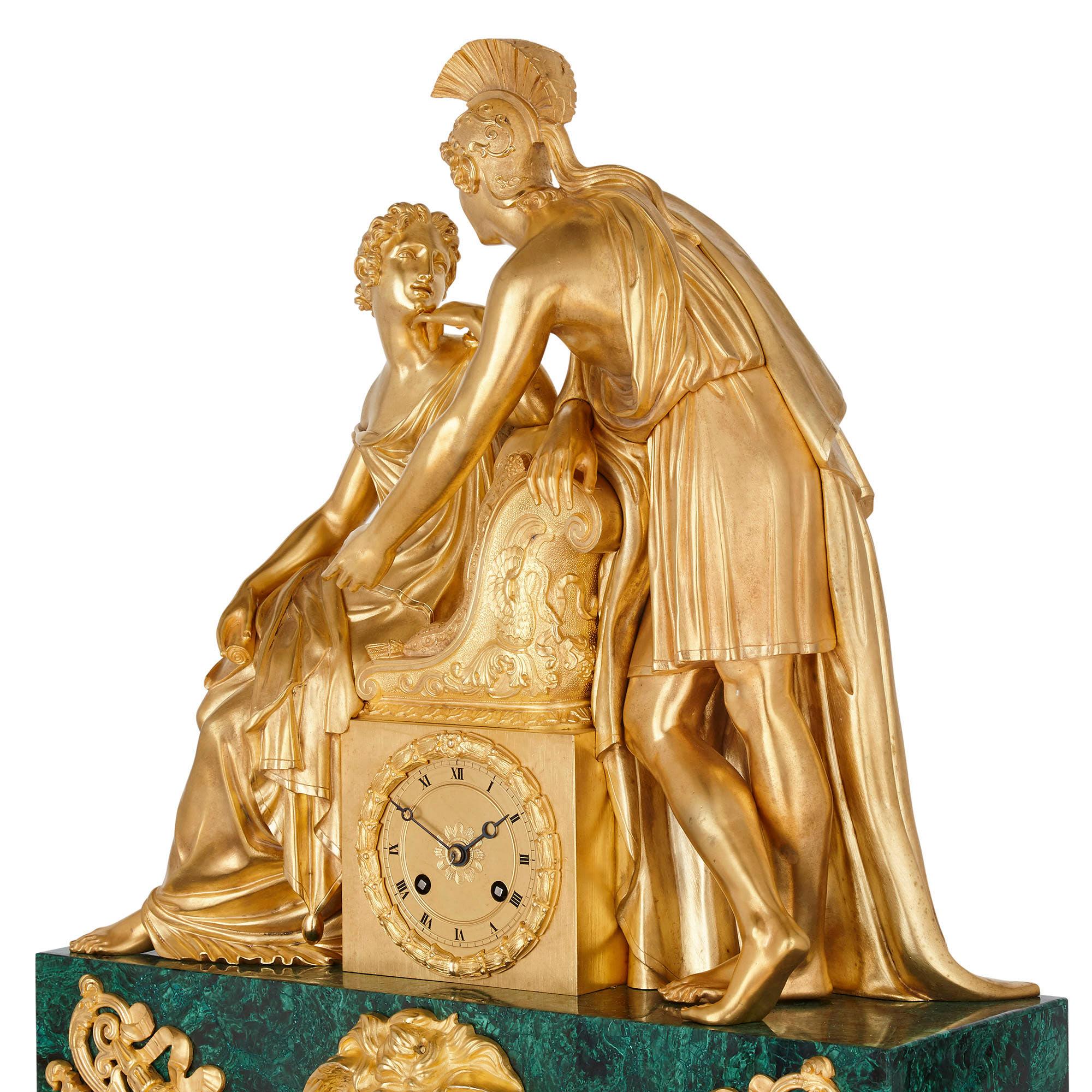 Large Charles X Period Gilt Bronze and Malachite Clock For Sale 2