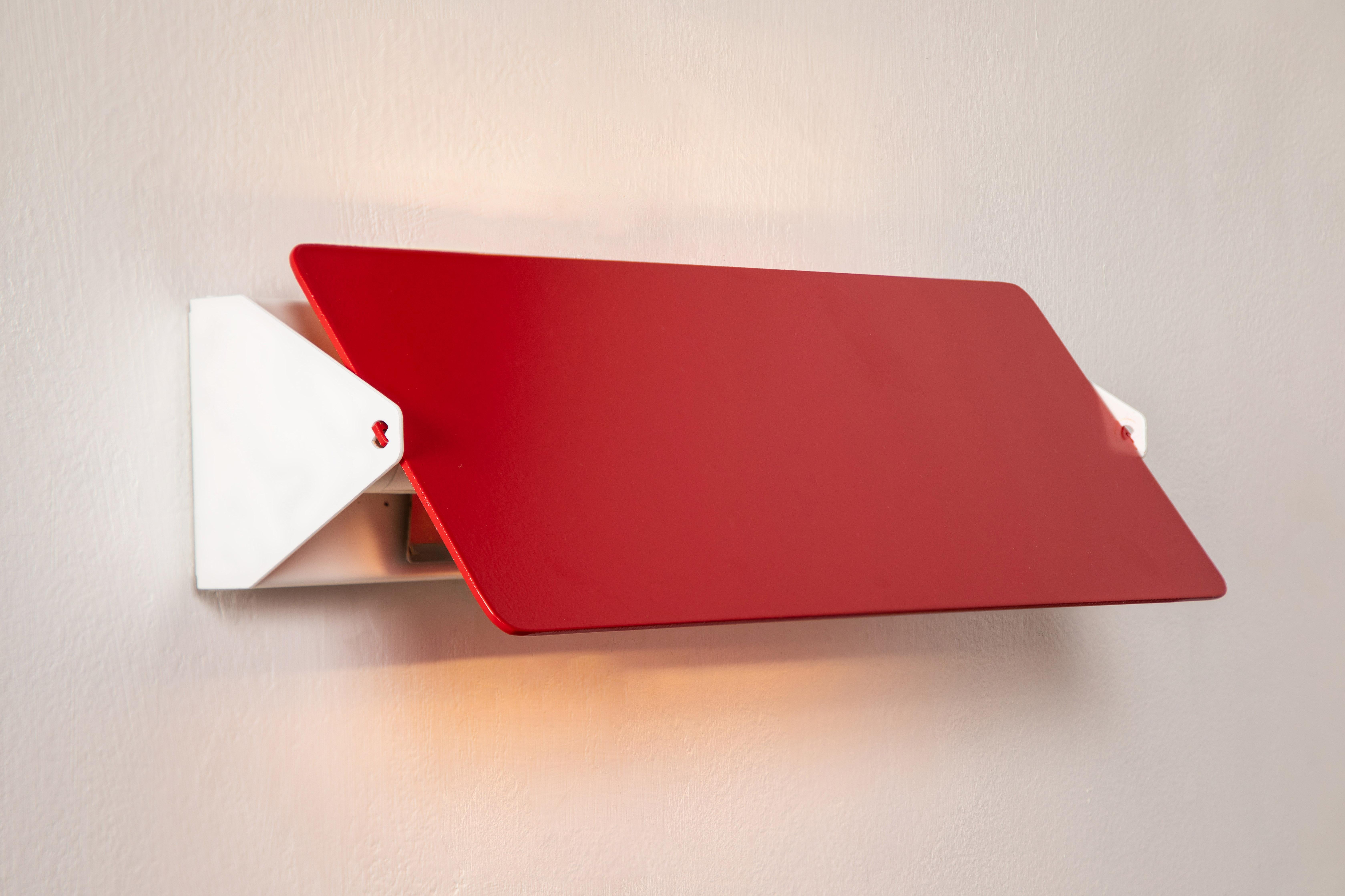 Metal Large Charlotte Perriand 'Applique À Volet Pivotant Double' Wall Light in Red For Sale