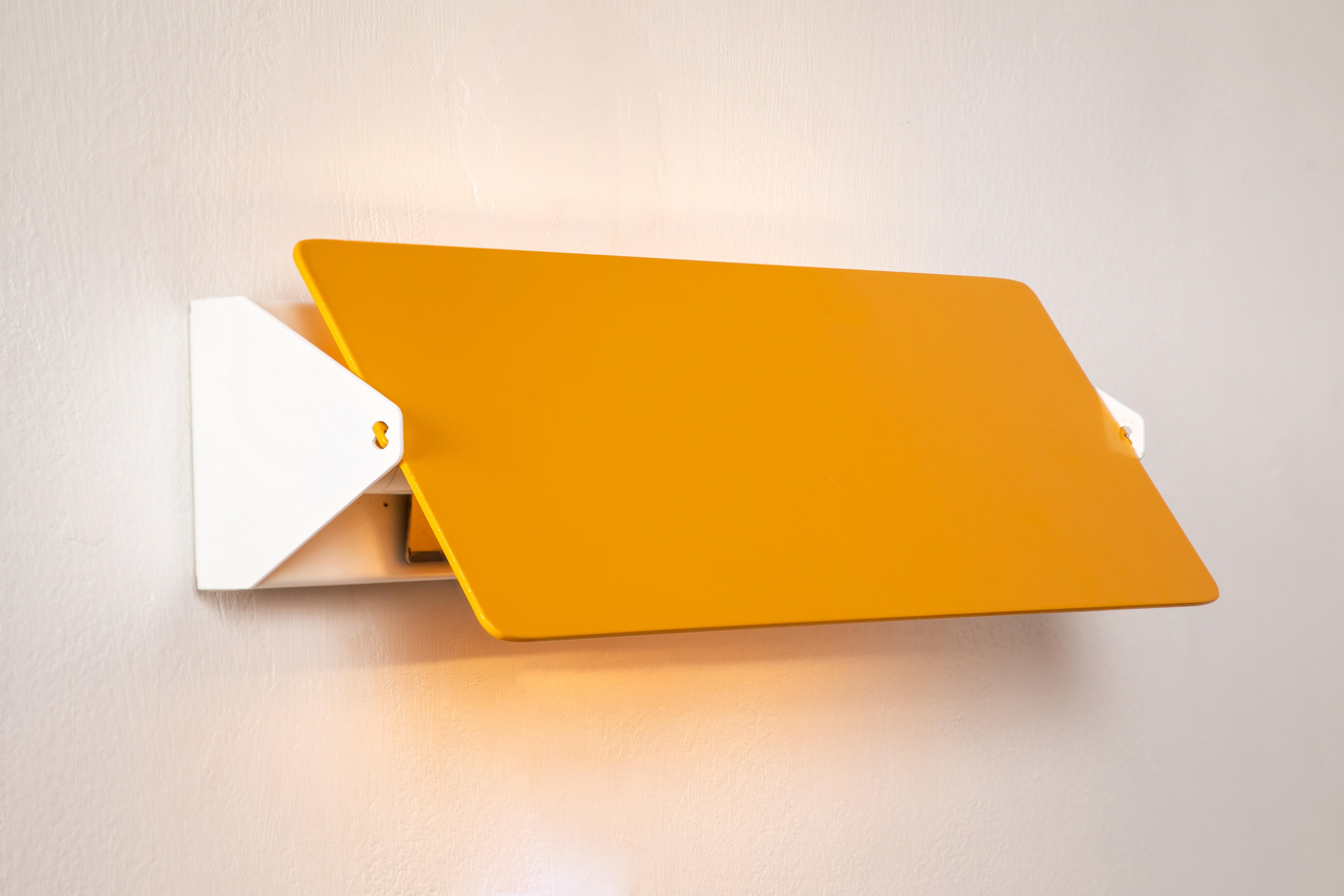 French Large Charlotte Perriand 'Applique À Volet Pivotant Double' Yellow Wall Light For Sale