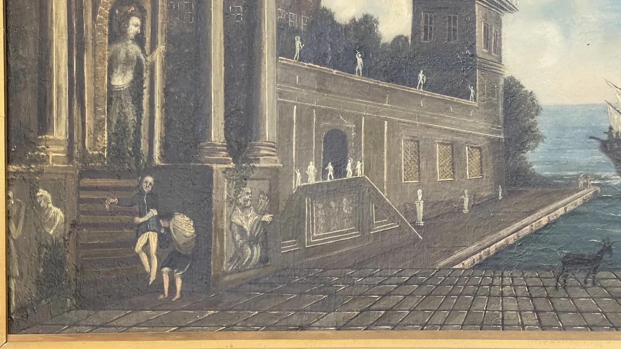 Großes, charmantes naives Gemälde von Venedig aus dem 18. Jahrhundert im Zustand „Gut“ im Angebot in Charlottesville, VA