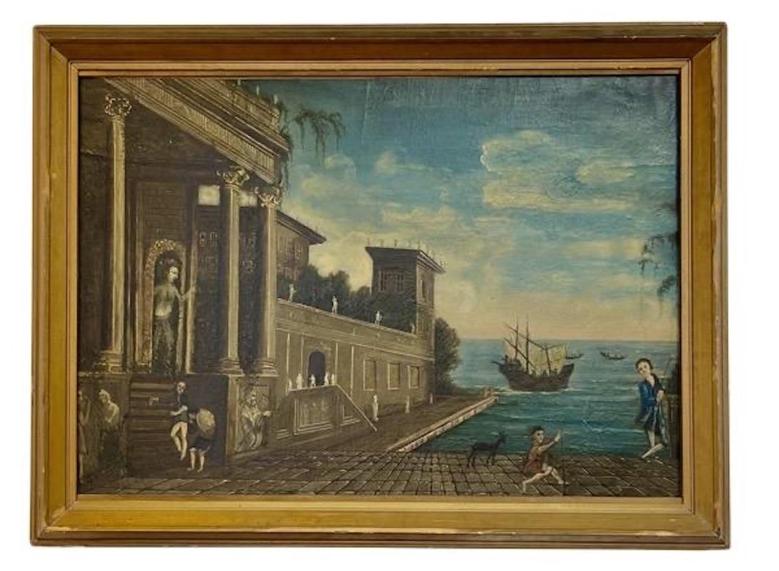 Großes, charmantes naives Gemälde von Venedig aus dem 18. Jahrhundert (Spätes 18. Jahrhundert) im Angebot