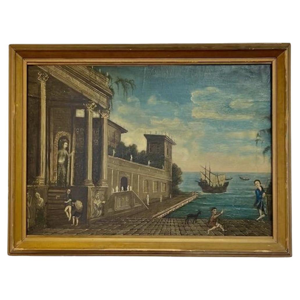 Großes, charmantes naives Gemälde von Venedig aus dem 18. Jahrhundert im Angebot