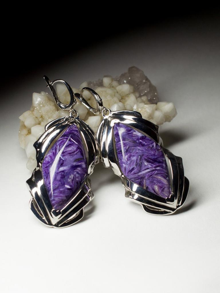Orecchini grandi di Charoite Cabochon viola Gemma naturale Regalo di nozze amica arte In condizioni Nuovo in vendita a Berlin, DE