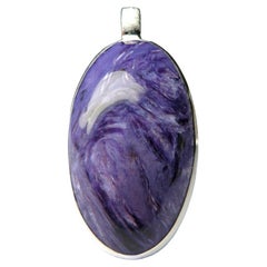 Large Charoite Scratched Silver Pendant Magic style gift Cosmic Purple Gemstone