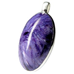 Large Charoite Scratched Silver Pendant Magic style gift Cosmic Purple Gemstone