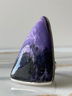 Large Charoite silver ring, 10 size
