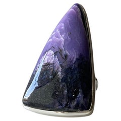 Large Charoite silver ring, 10 size