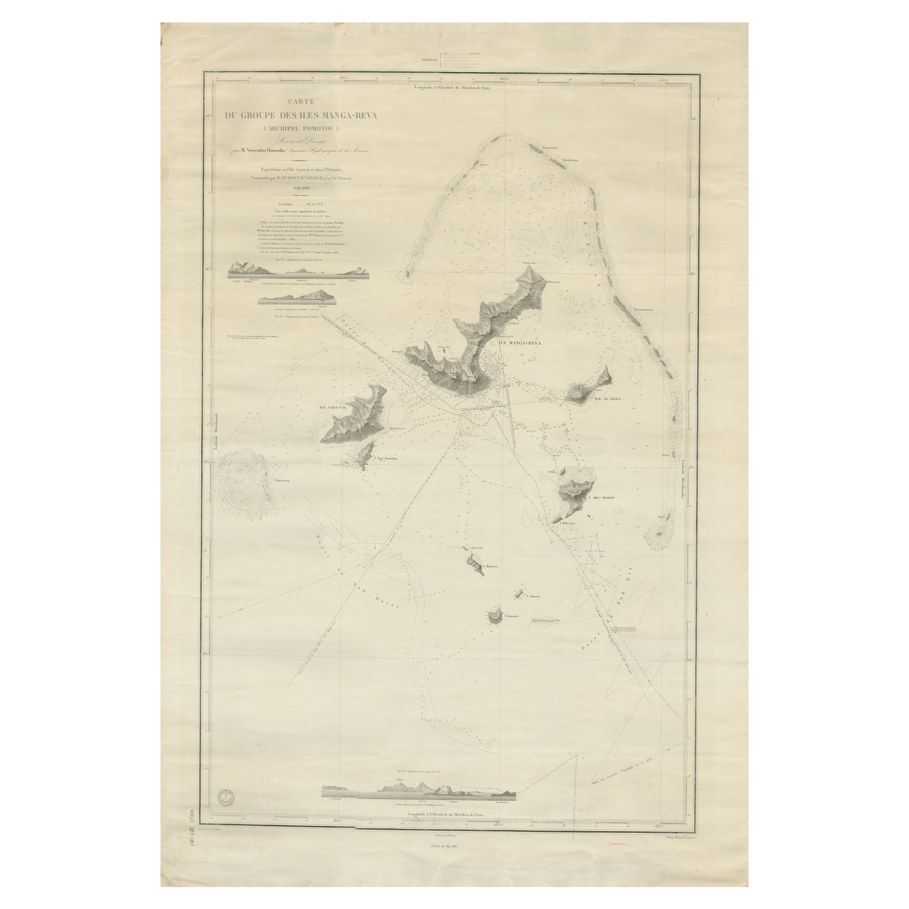 Grande carte des îles Gambier, Archipelago de Tuamotu, Polynésie française en vente