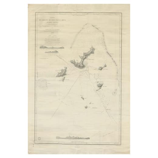 Large Chart of the Gambier Islands, Tuamotu Archipelago, French Polynesia, 1838