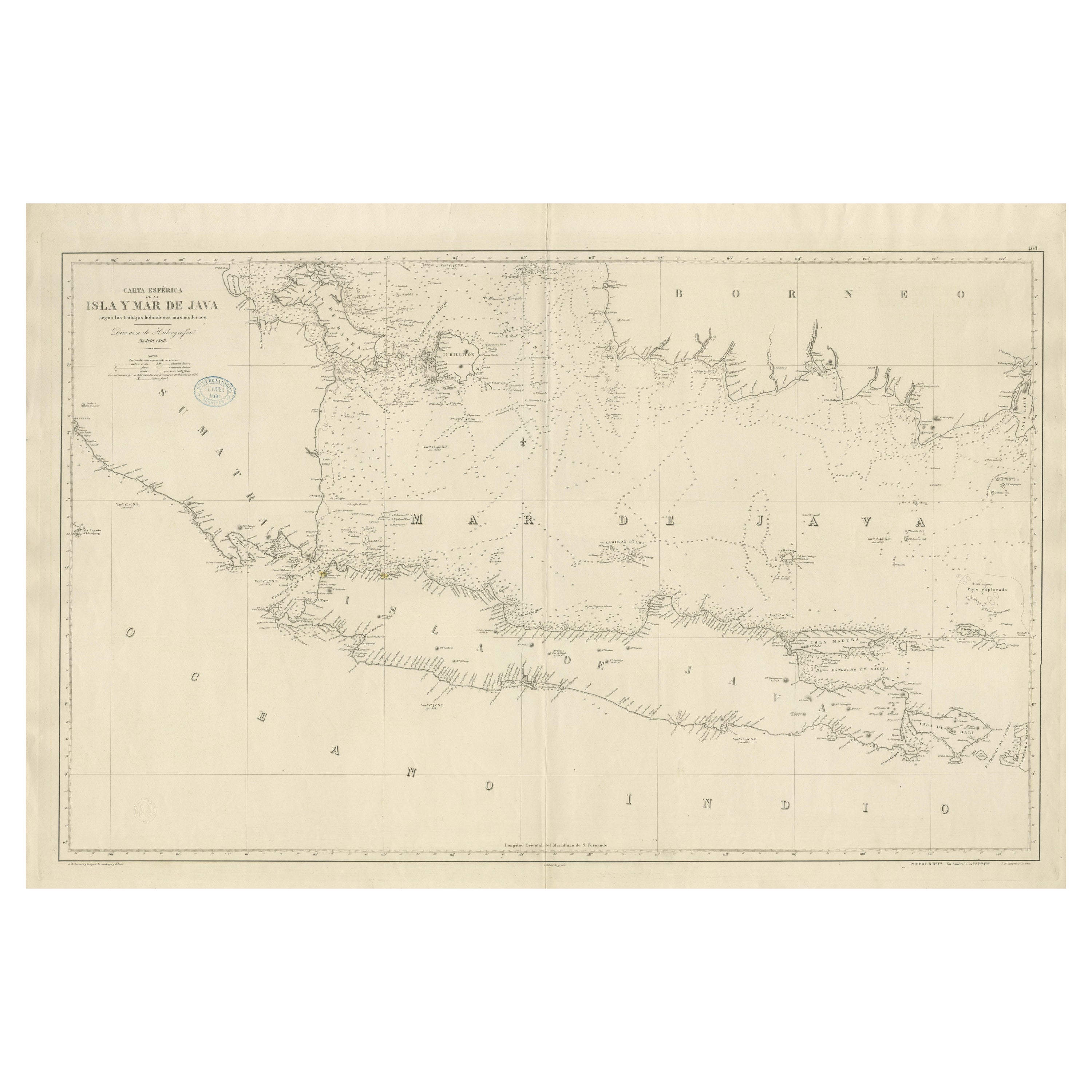 Gran mapa de la isla y el mar de Java, Indonesia en venta