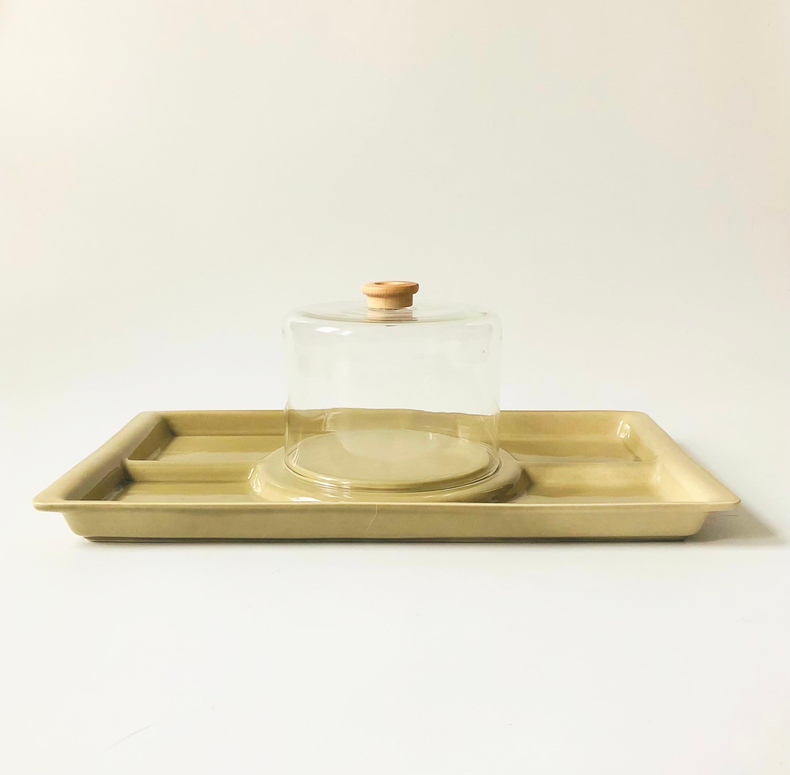 Mid-Century Modern Large Cheese and Cracker Tray with Cloche For Sale