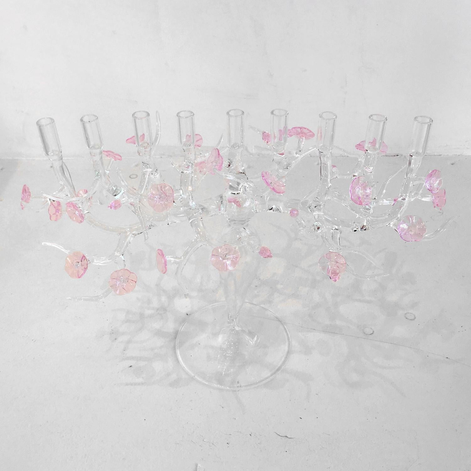 Italian Cherry Blossom Menorah Glass Sculpture