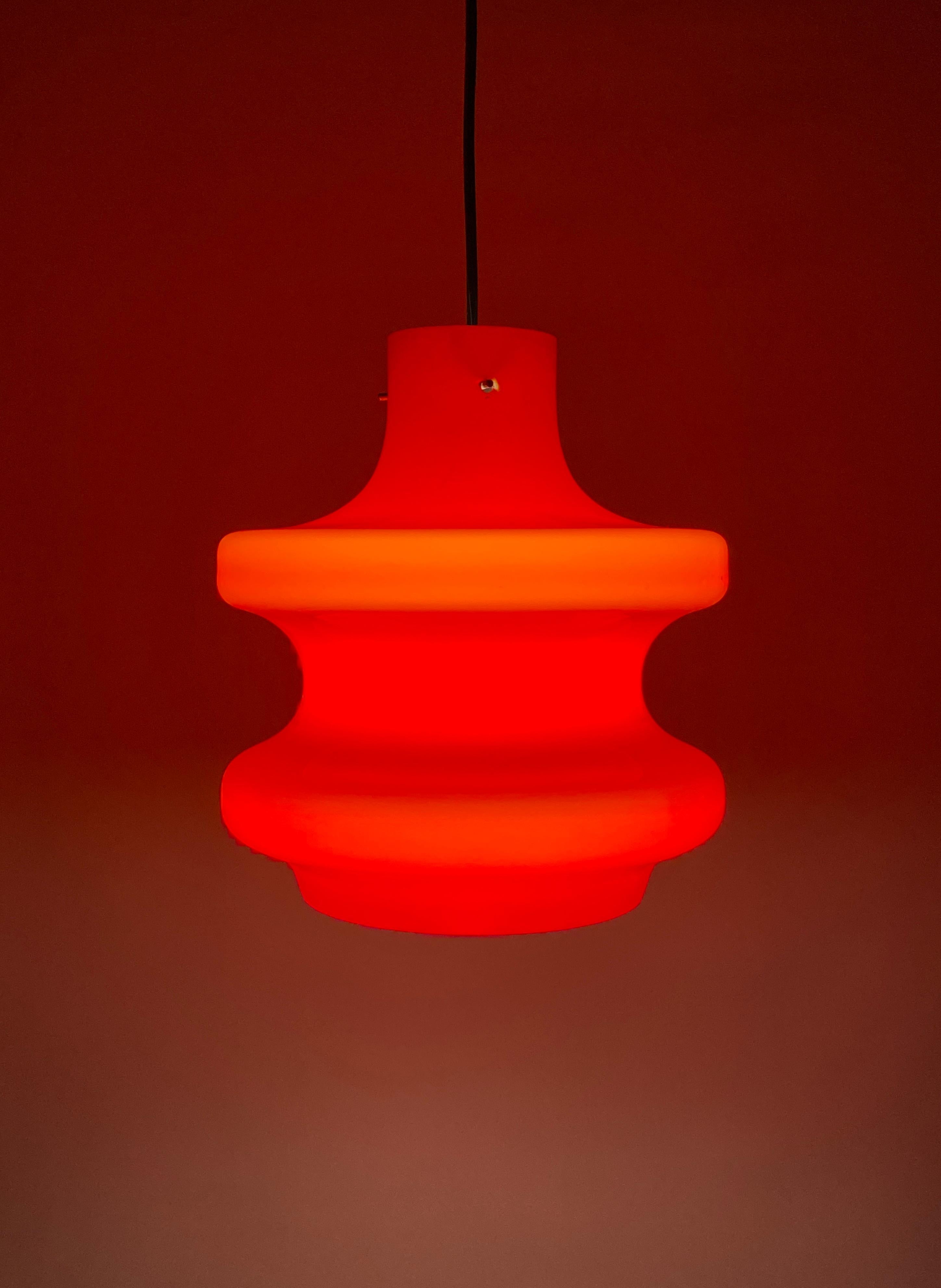 Large cherry red glass pendant light by Peill and Putzler XL 1960 For Sale 5