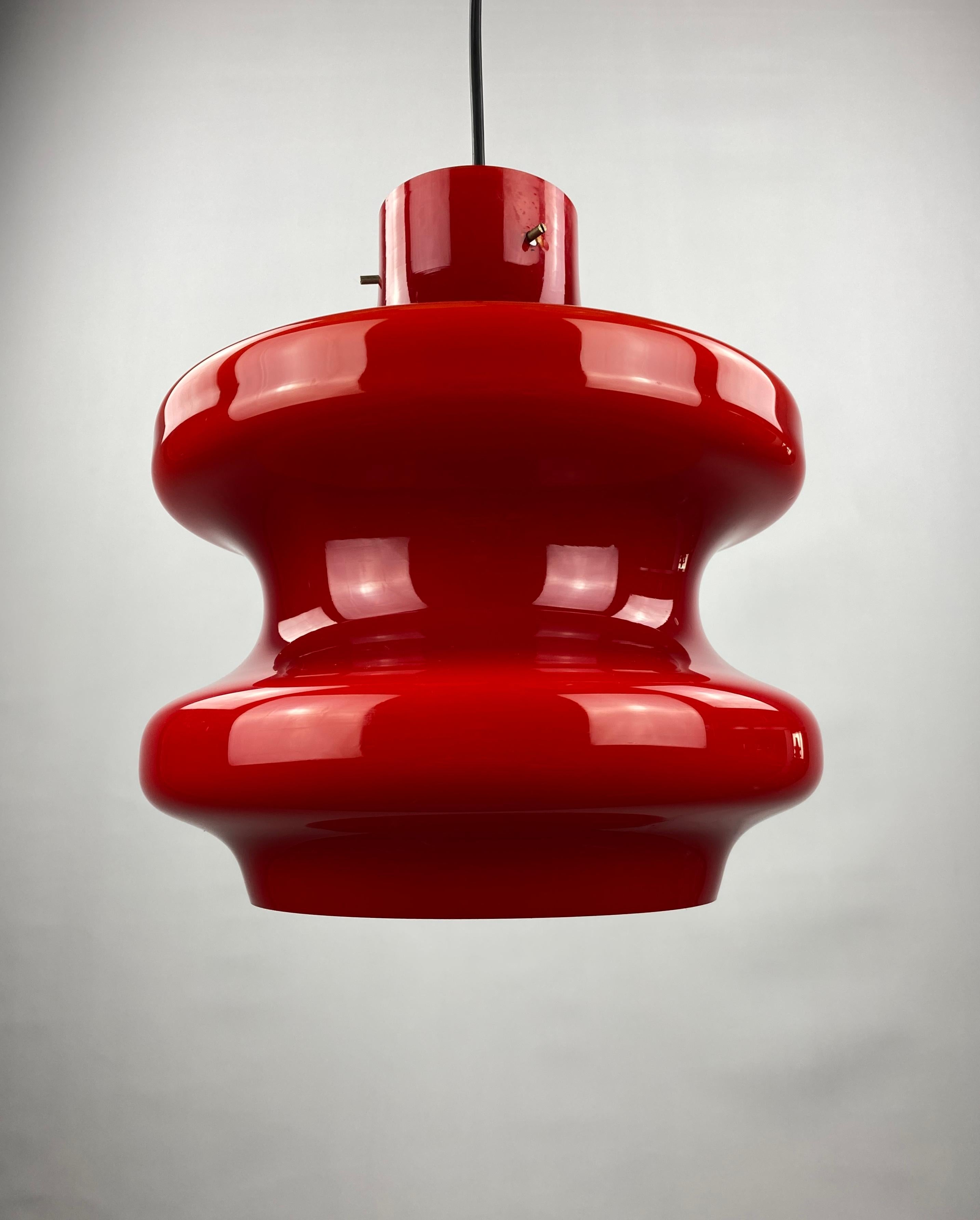 Mid-Century Modern Large cherry red glass pendant light by Peill and Putzler XL 1960 For Sale