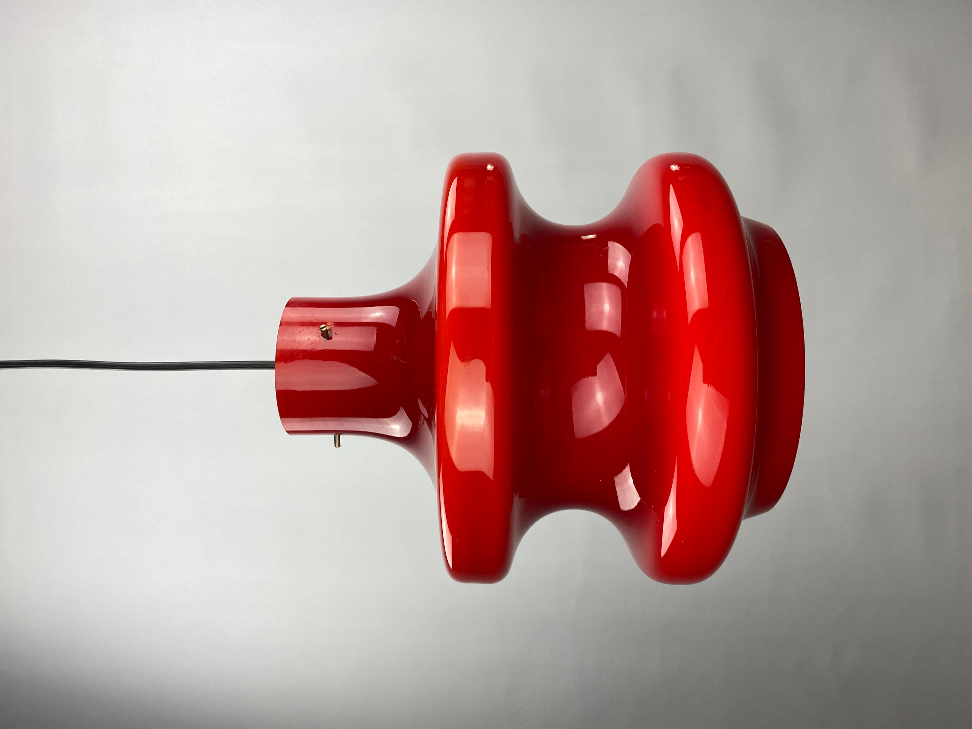 Large cherry red glass pendant light by Peill and Putzler XL 1960 In Excellent Condition For Sale In TERHEIJDEN, NB