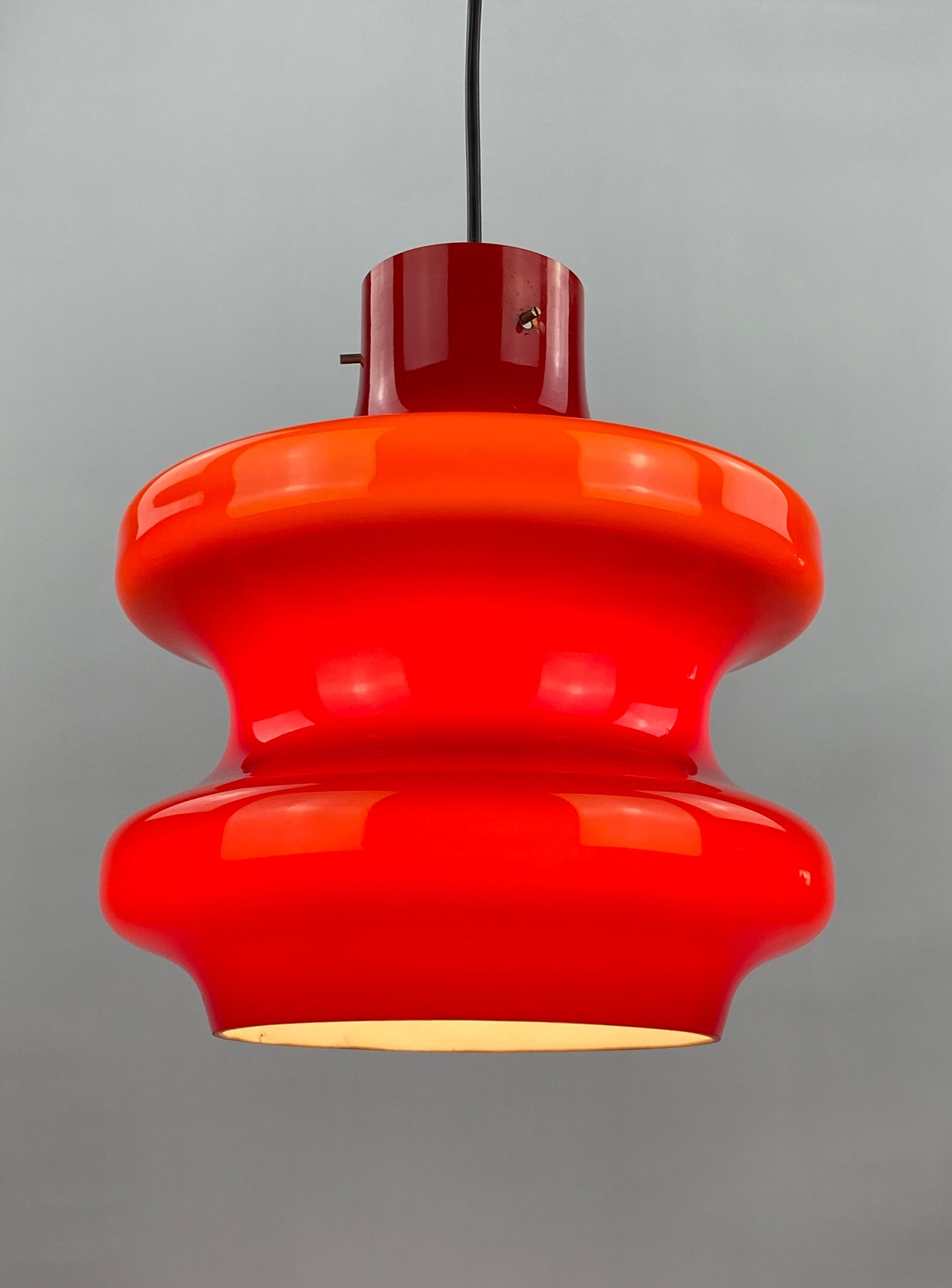 Large cherry red glass pendant light by Peill and Putzler XL 1960 For Sale 1