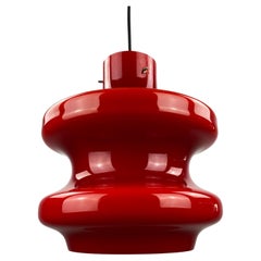 Retro Large cherry red glass pendant light by Peill and Putzler XL 1960