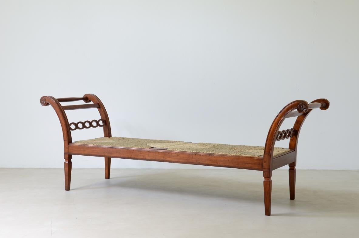 Art Deco Large cherry wood bench with beautiful chain decoration For Sale
