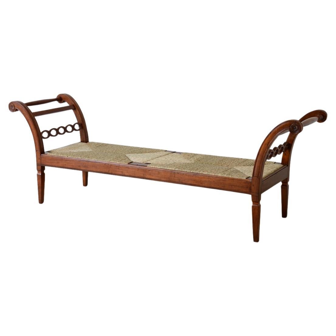 Large cherry wood bench with beautiful chain decoration For Sale