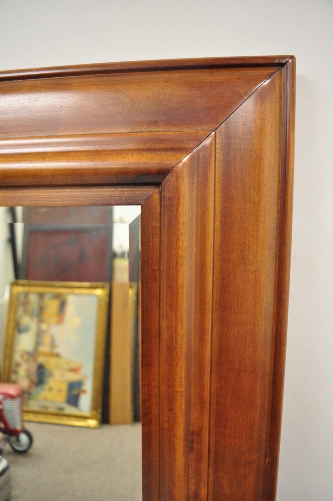 Modern Large Cherry Wood Frame Beveled Glass Standing Dressing Hall Mirror For Sale