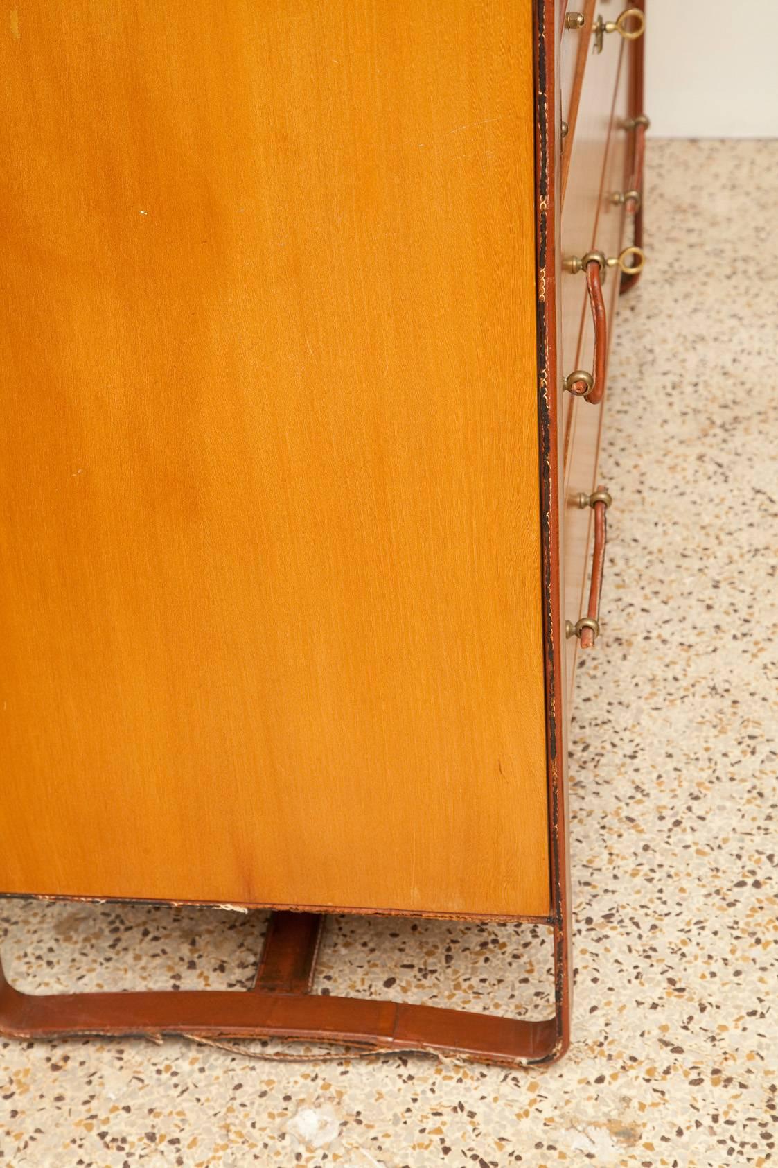 Large Cherrywood and Leather Cabinet by Jacques Adnet, circa 1950 7