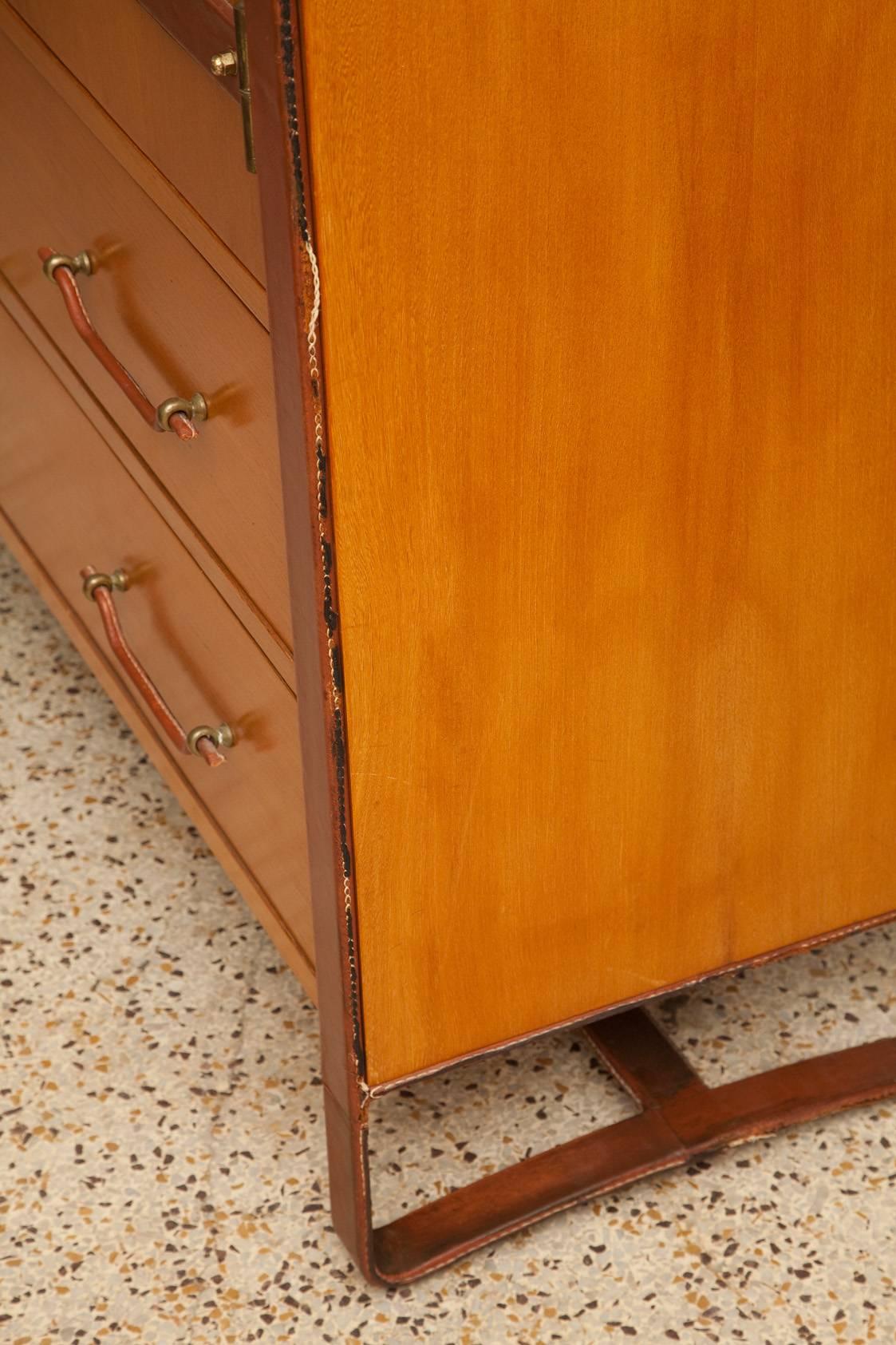 Large Cherrywood and Leather Cabinet by Jacques Adnet, circa 1950 8