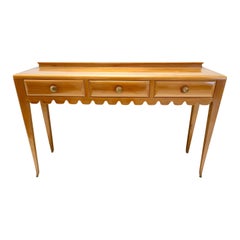 Large Cherrywood Console Table by Paolo Buffa with Three Drawers and a Glass Top