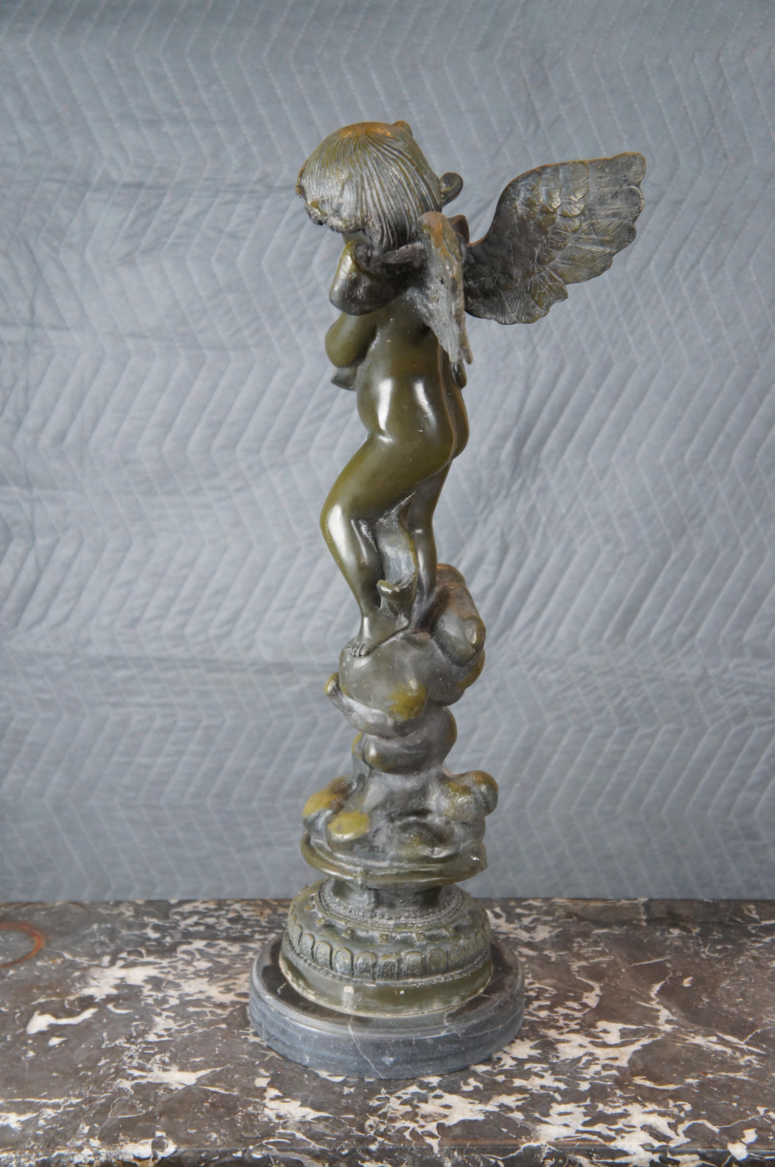 20th Century Large Cherub Angel Playing Mandolin Sculpture Signed Auguste Moreau Statue 26
