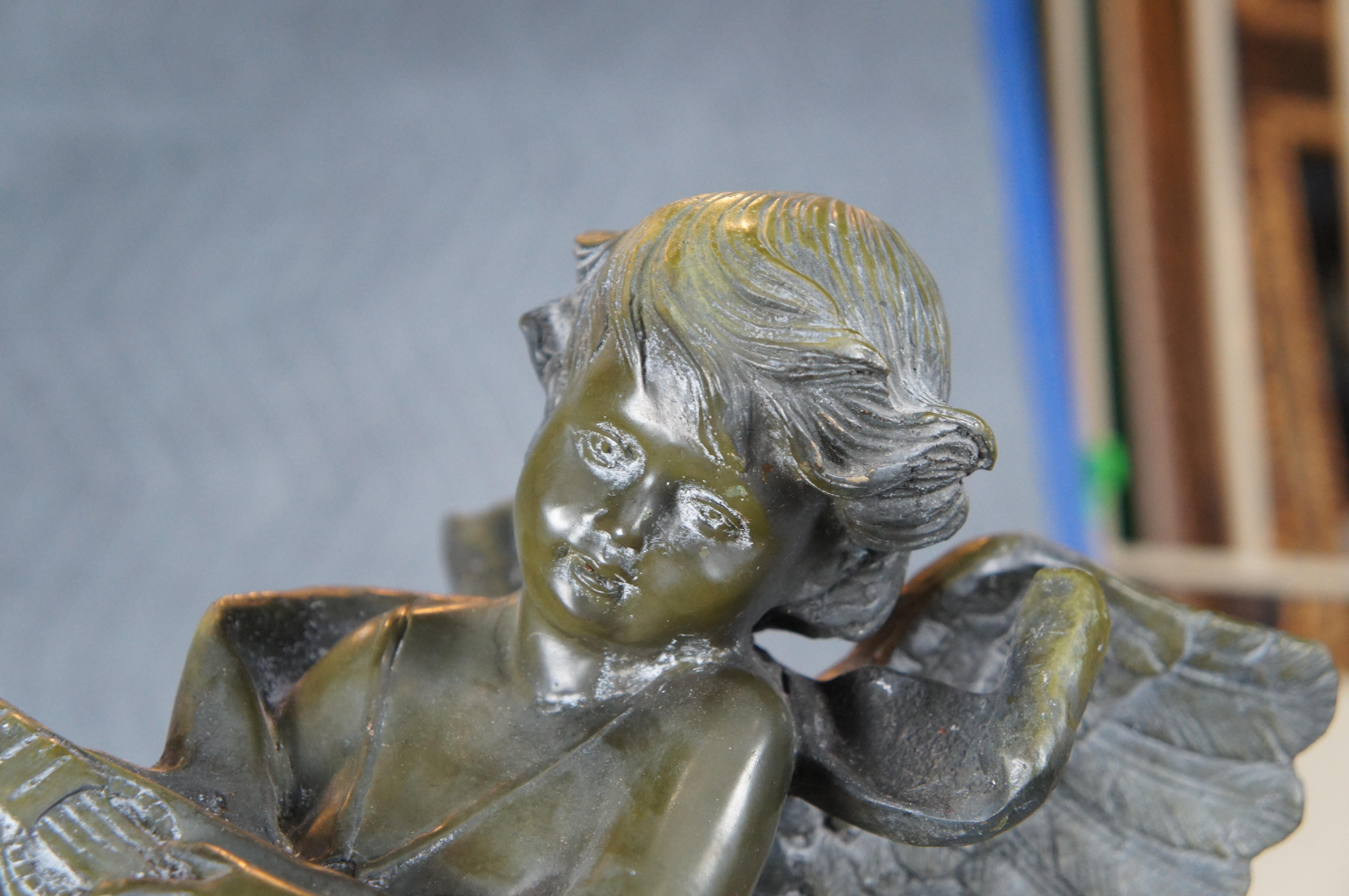 Large Cherub Angel Playing Mandolin Sculpture Signed Auguste Moreau Statue 26