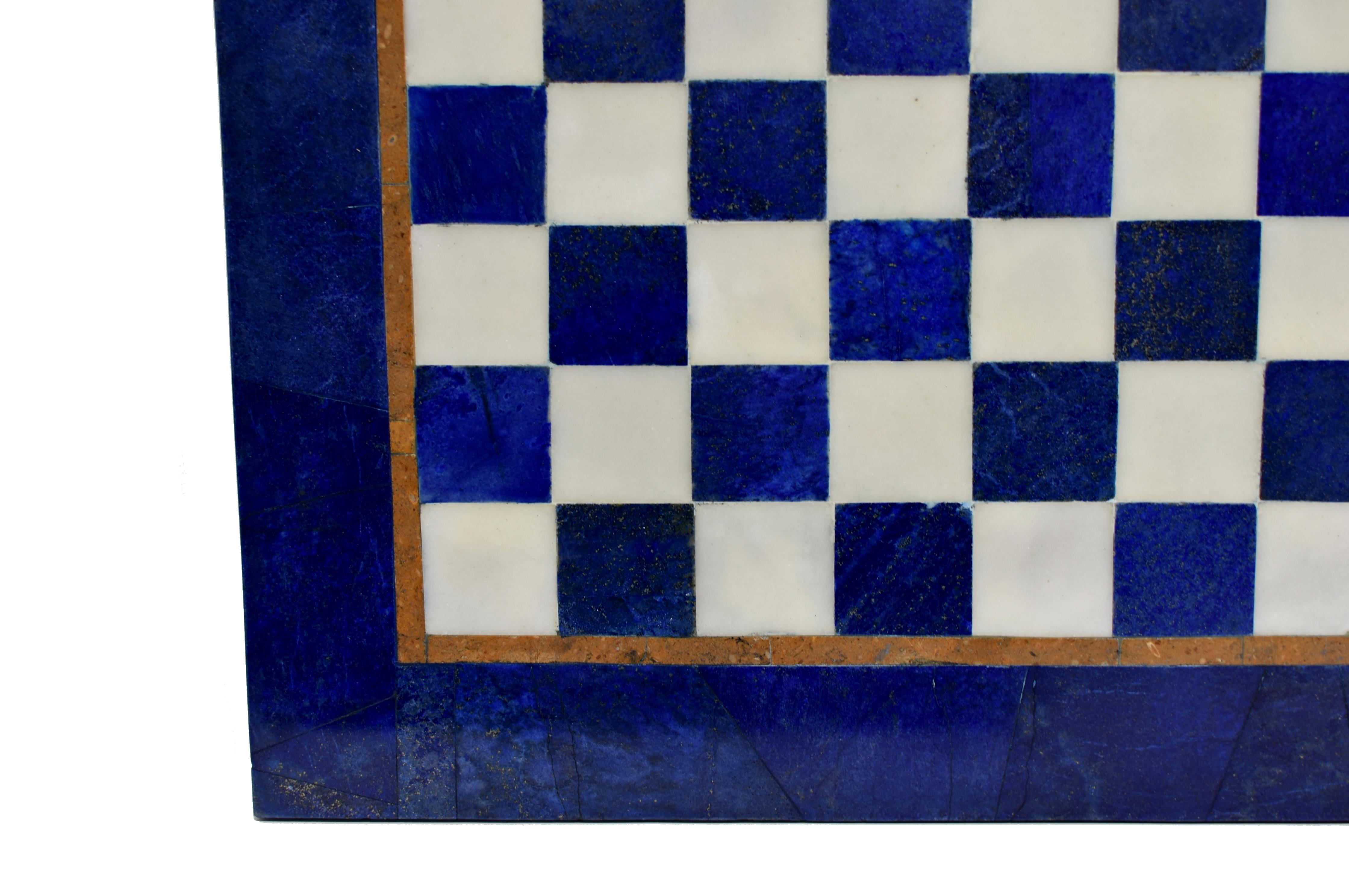 Large Chess Set Gemstone Lapis and Marble 15.5