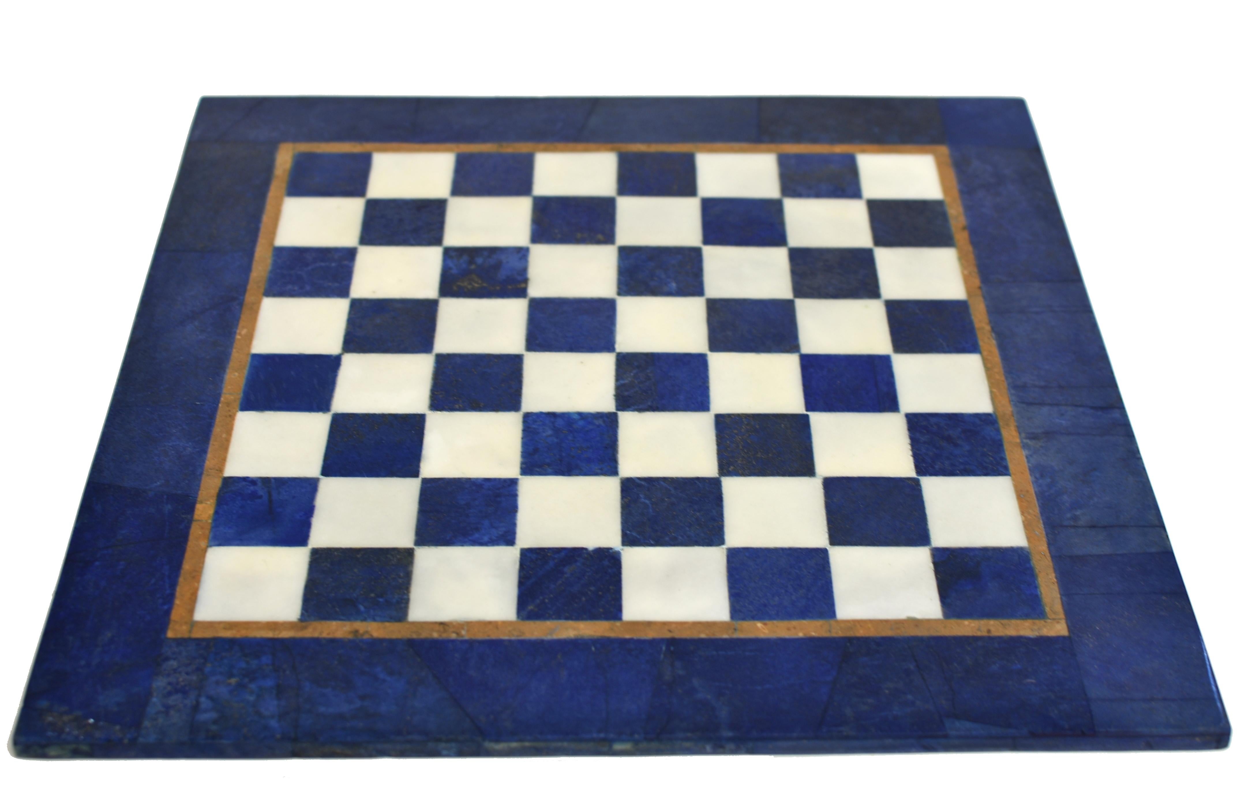 Large Chess Set Gemstone Lapis and Marble 15.5