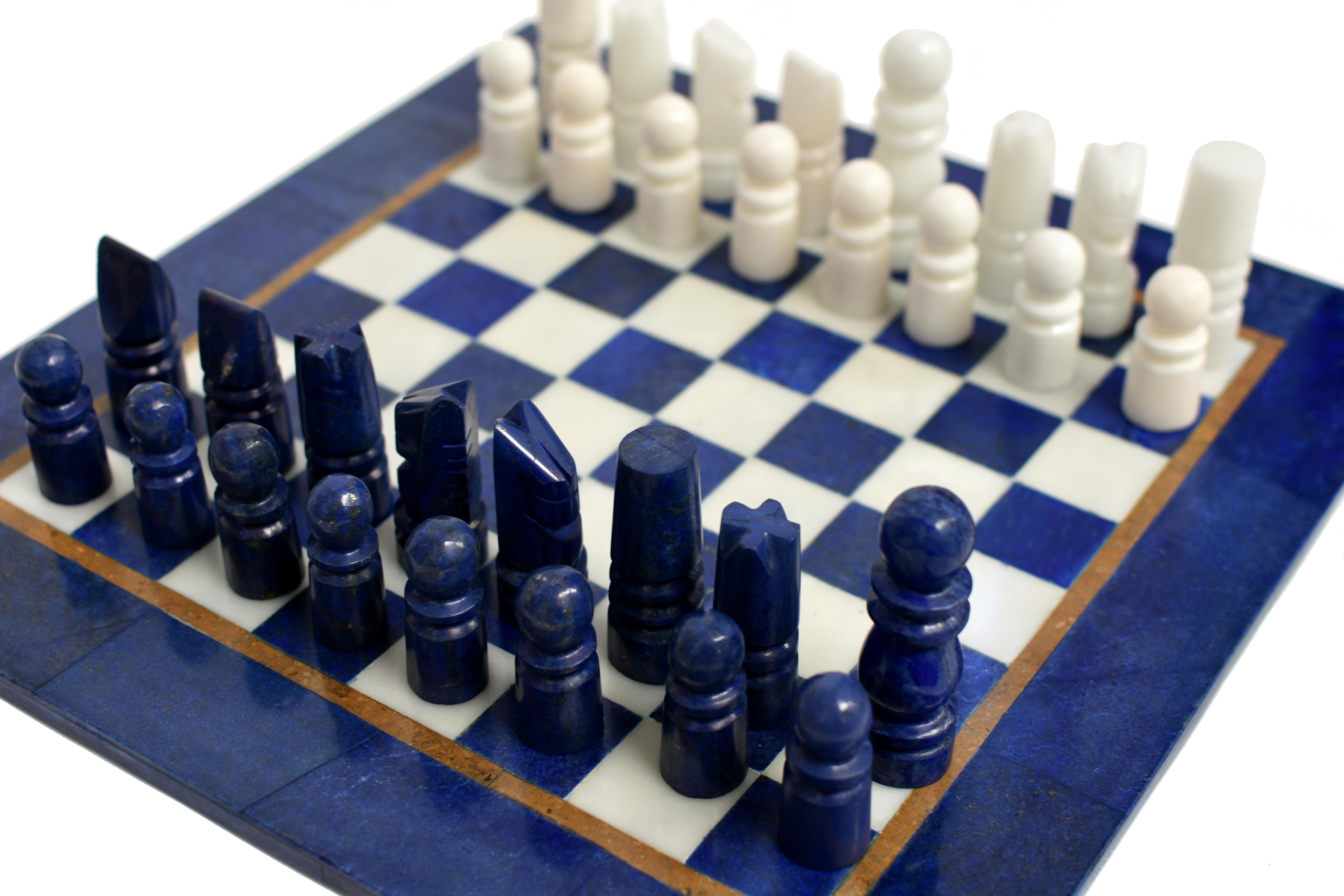 Lapis Lazuli Large Chess Set Gemstone Lapis and Marble 15.5