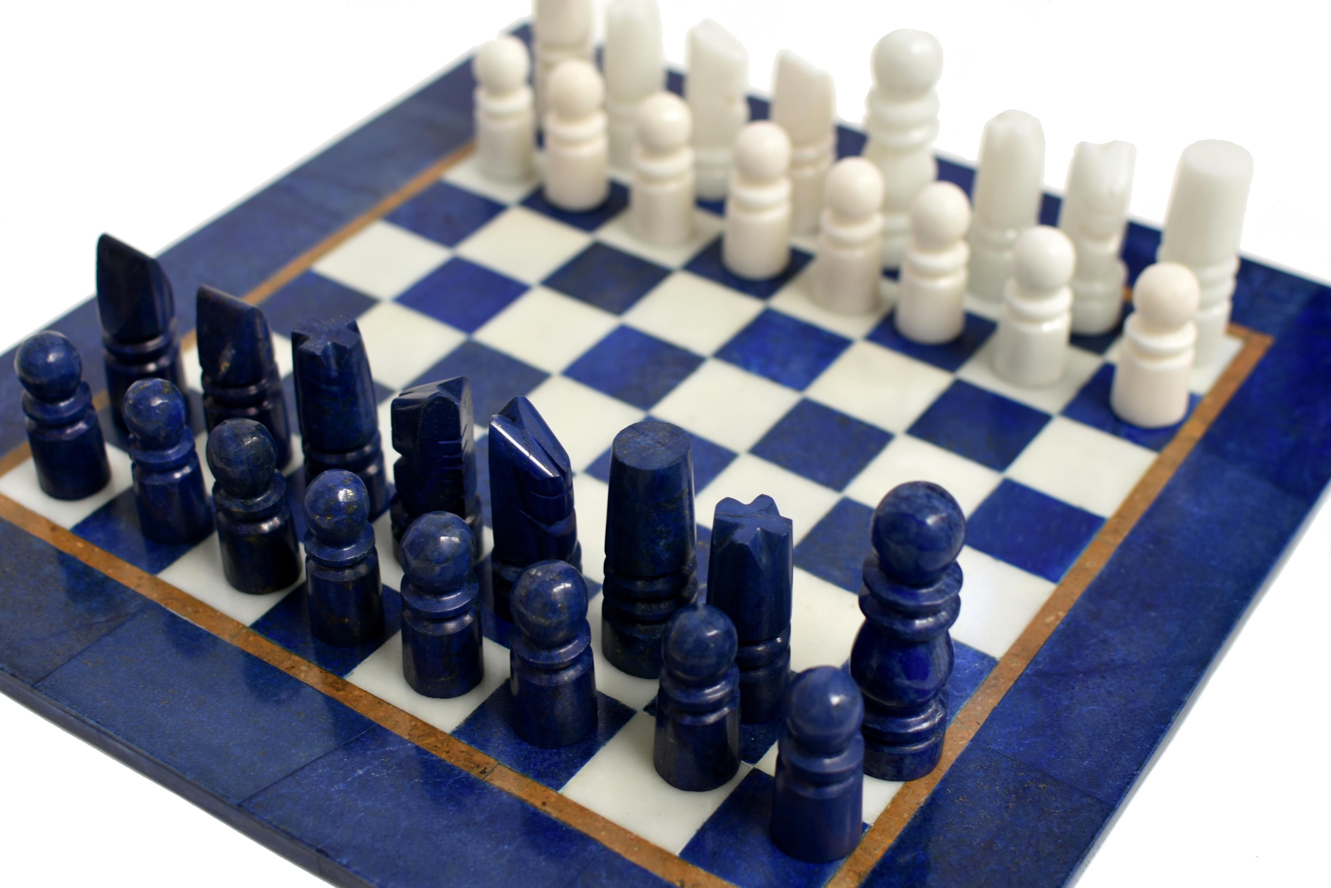 Großes Schachspiel Set Edelstein Lapis und Marmor 15,5